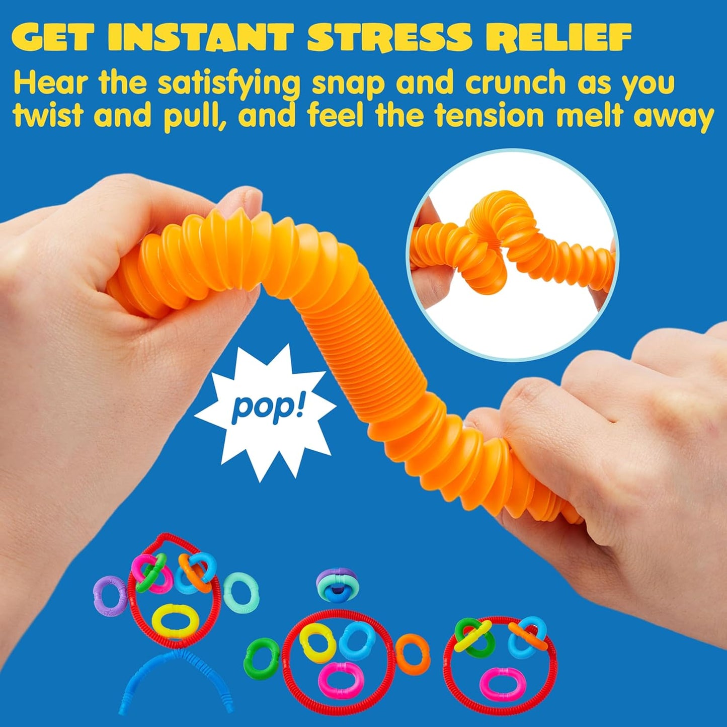 JOYIN 18 Pack Pop Tubes, Sensory Toys (Small) Fidget Toys Party Favors - 9 Colors, Creativity Learning & Fun for Toddler Kids - Perfect for Easter Goodie Bags, Classroom School Reward