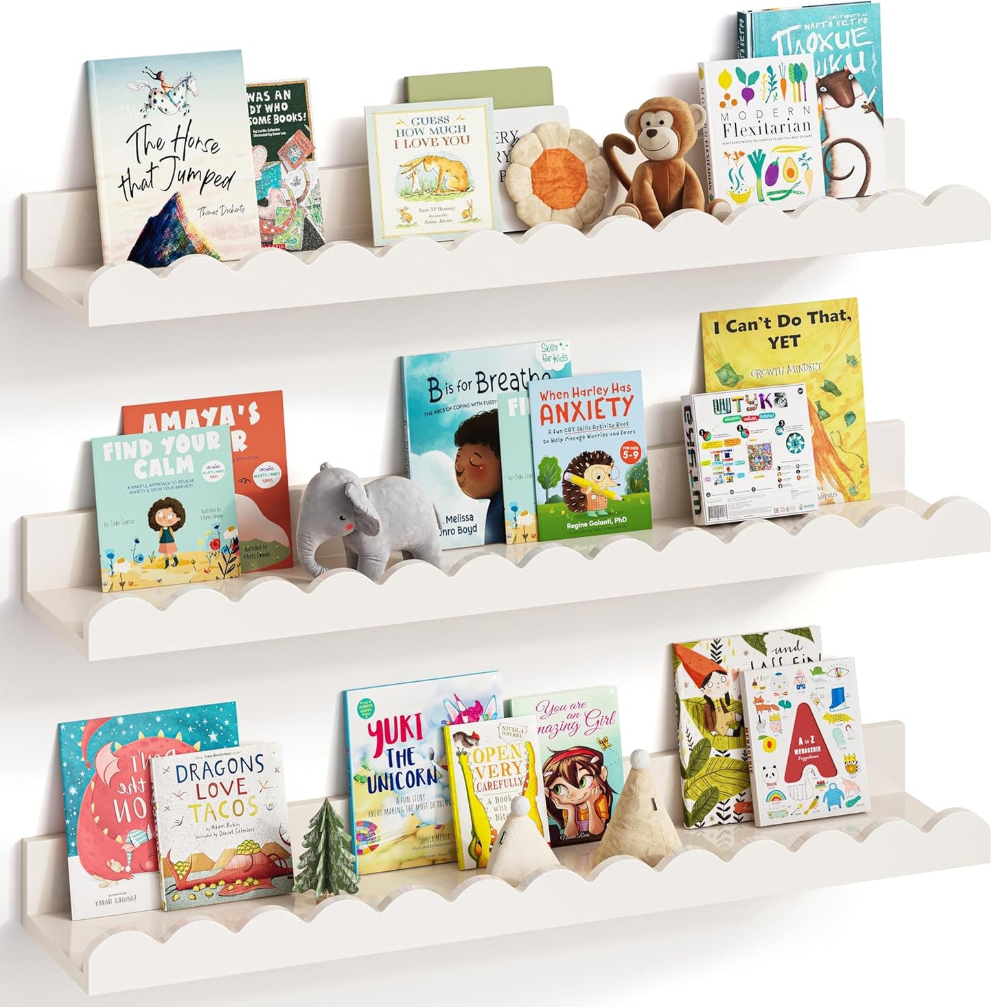 G&W Gruwald Nursery Book Shelves, Set of 3, Nursery Decor for Baby and Toddler, Scalloped Shelves, Book Shelf for Kids Rooms, Wall Book Shelf for Bedroom Kids, Floating Shelf for Wall