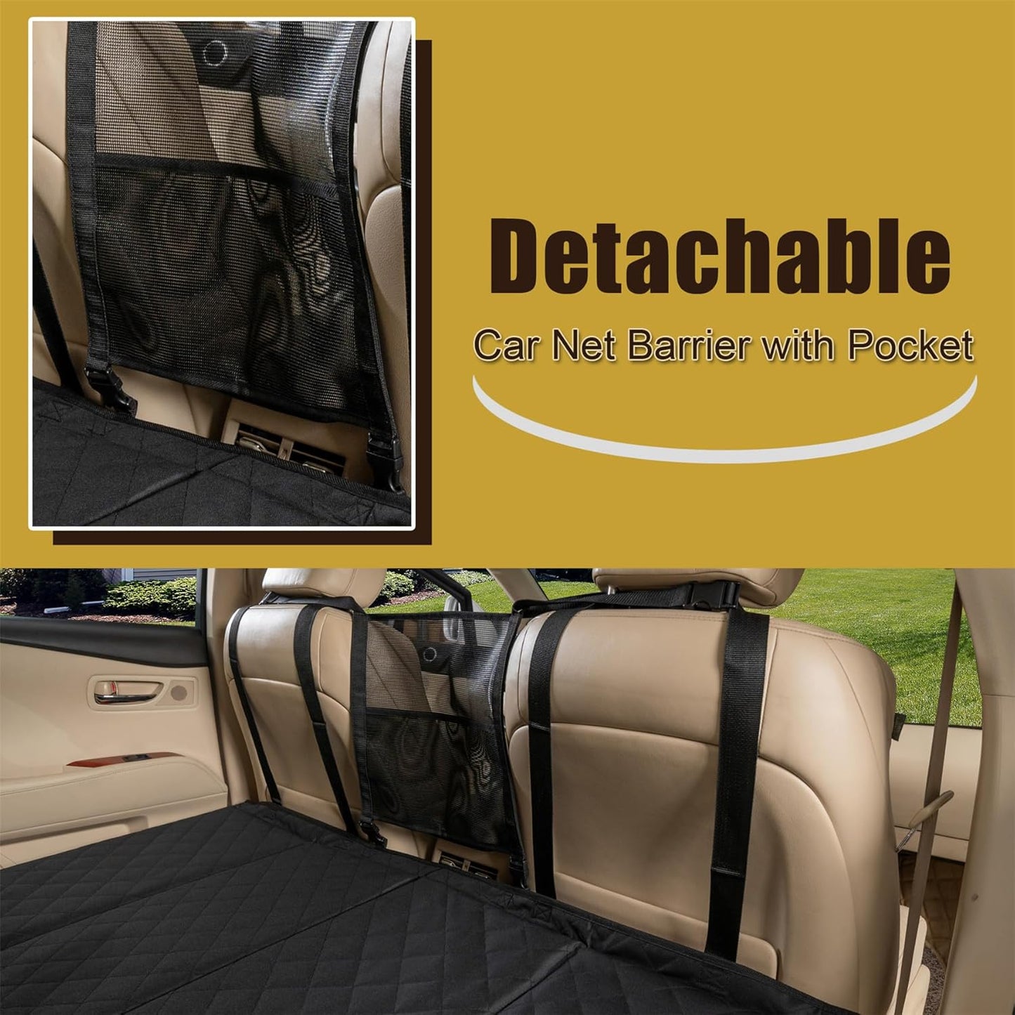 Car Bench Seat Extender for Dogs, Hammock Dog Bed with Firm Bottom for Car Camping Pet Travel Bed Mattress Pet Back Seat Protector for Standard Vehicles & SUVs (Black)
