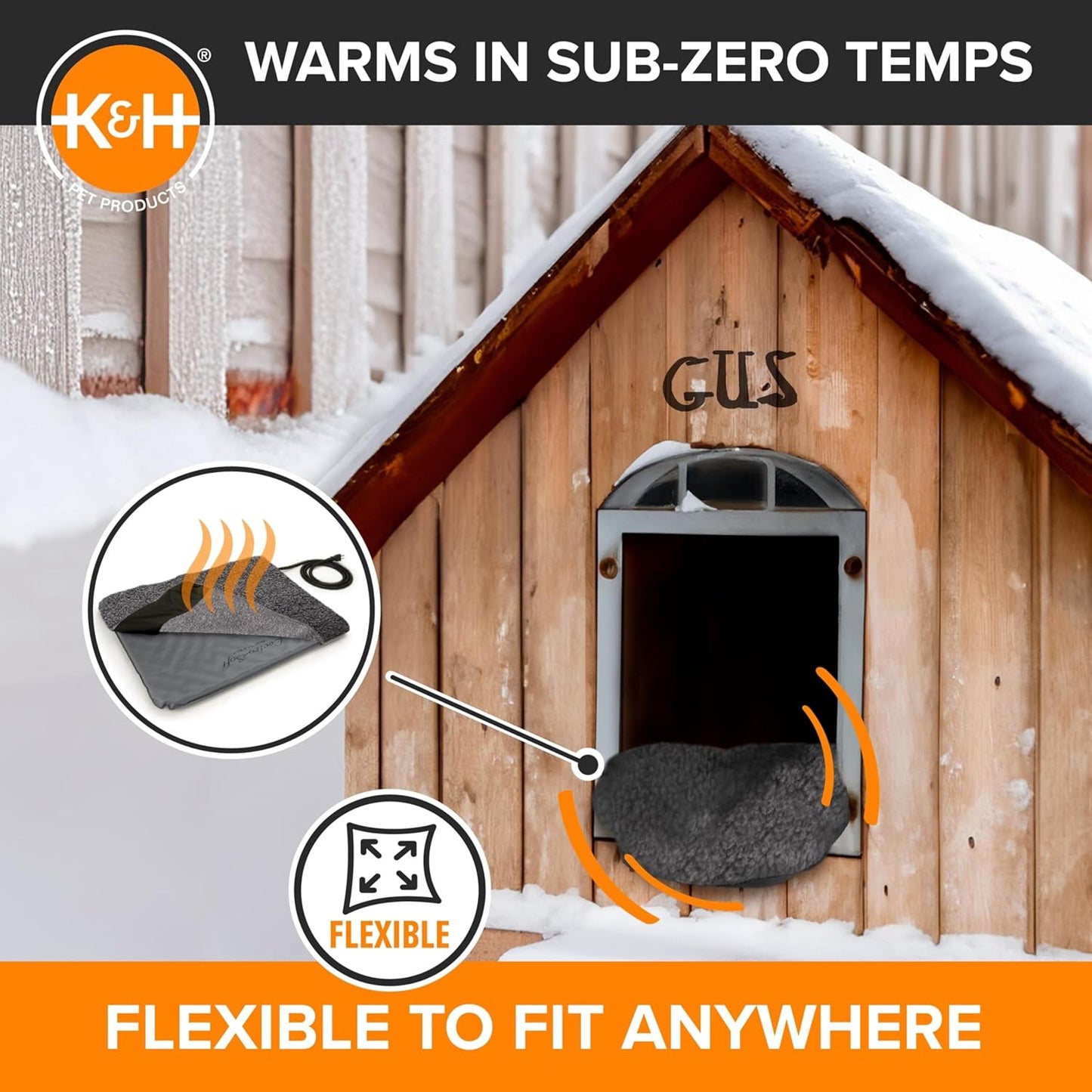 K&H Pet Products Lectro-Soft Orthopedic Outdoor Heated Dog and Cat Bed for Medium Dogs or Big Cats, Soft/Flexible Safety Listed Warming Pad, Waterproof, Washable Cover - Medium 24 X 19in Gray 40W