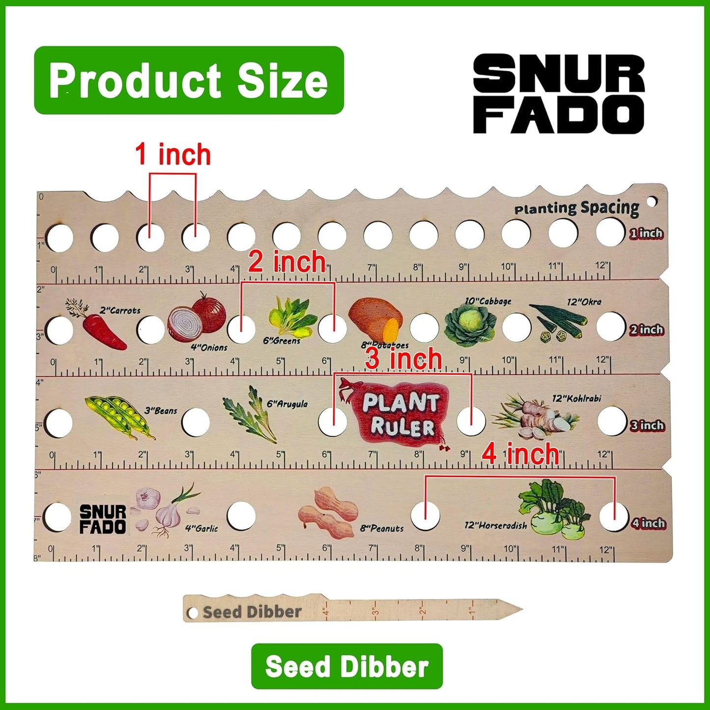 Plant Ruler by Snurfado – Wooden Seed Spacing Tool for Vegetable Gardens – Garden Planting Guide for Precise Row Planting in Raised Beds & In-Ground Soil