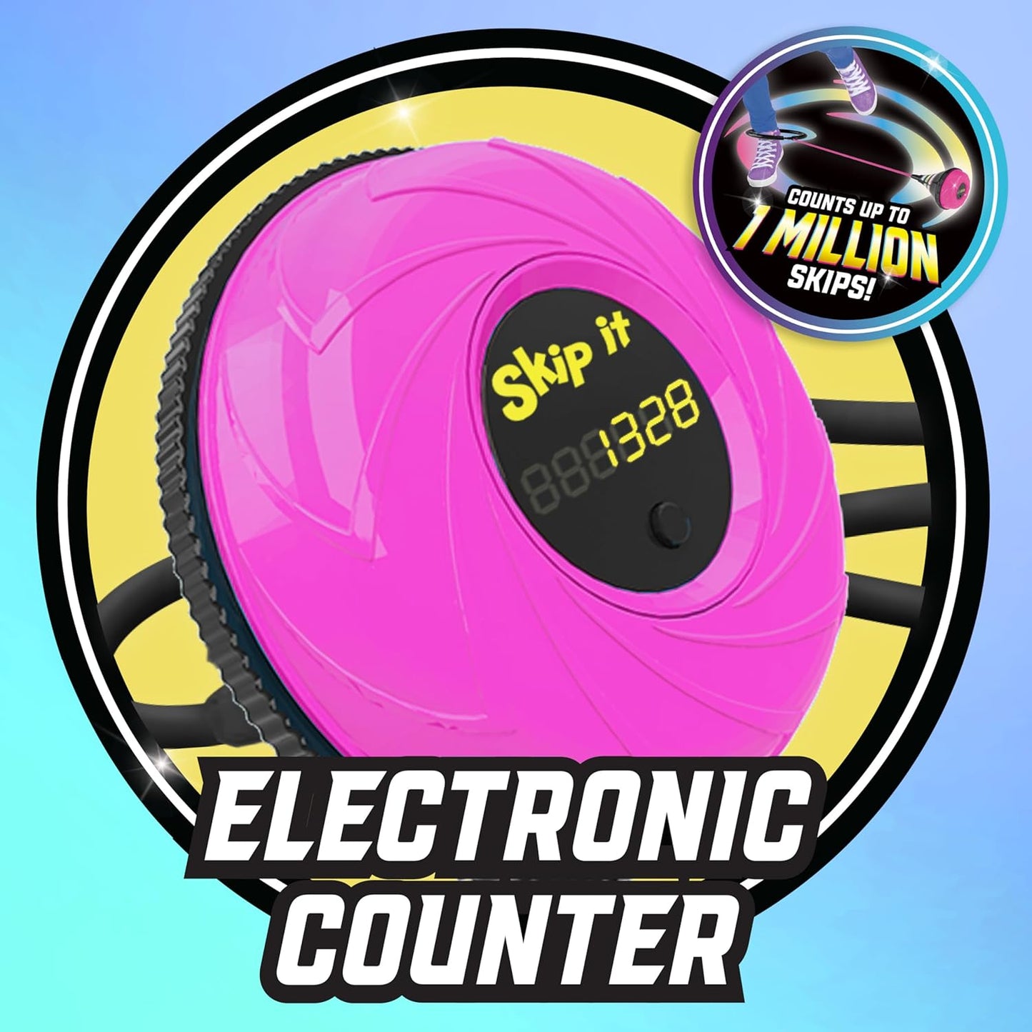 Just Play Skip It Retro Outdoor Toy, Light Up Ball and Digital Counter, Pink, Soft Foam Padded Ankle Ring, 31-inch Long, Screen Free Play, Toys for Kids Ages 5 Up