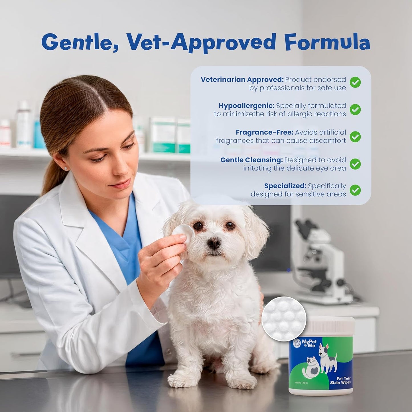 MyPet&Me Eye Wipes for Dogs, 120 Count – Tear Stain Remover & Fragrance-Free Dog Eye Wipes - Hypoallergenic Pet Eye Cleaning Wipes for Dirt & Discharge - Gentle Daily Eye Care for All Dogs and Cats