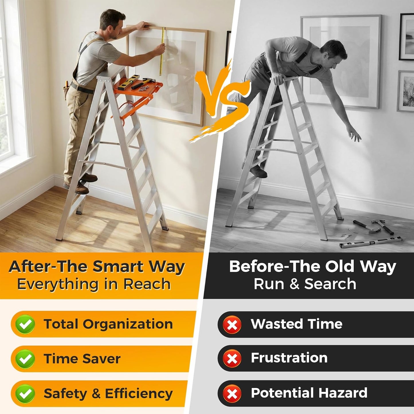 Ladder Work Platform,Ladder Platform Attachment,Anti-Slip Extension Ladder Work Tray,Back-Stress-Relief Ladder Accessories，Multi-Hole Tool Slot for Step Ladders,400P Load Capacity