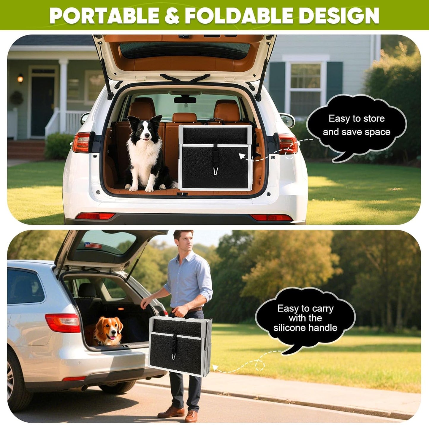 Joyrally Extra Wide Dog Stairs for Large Dogs,Foldable Dog Ramp for Car, Pet Steps Light Weight Aluminum,High Beds,for SUV Trucks, Supports up to 200 lbs (for The Trunk of The Car Only)