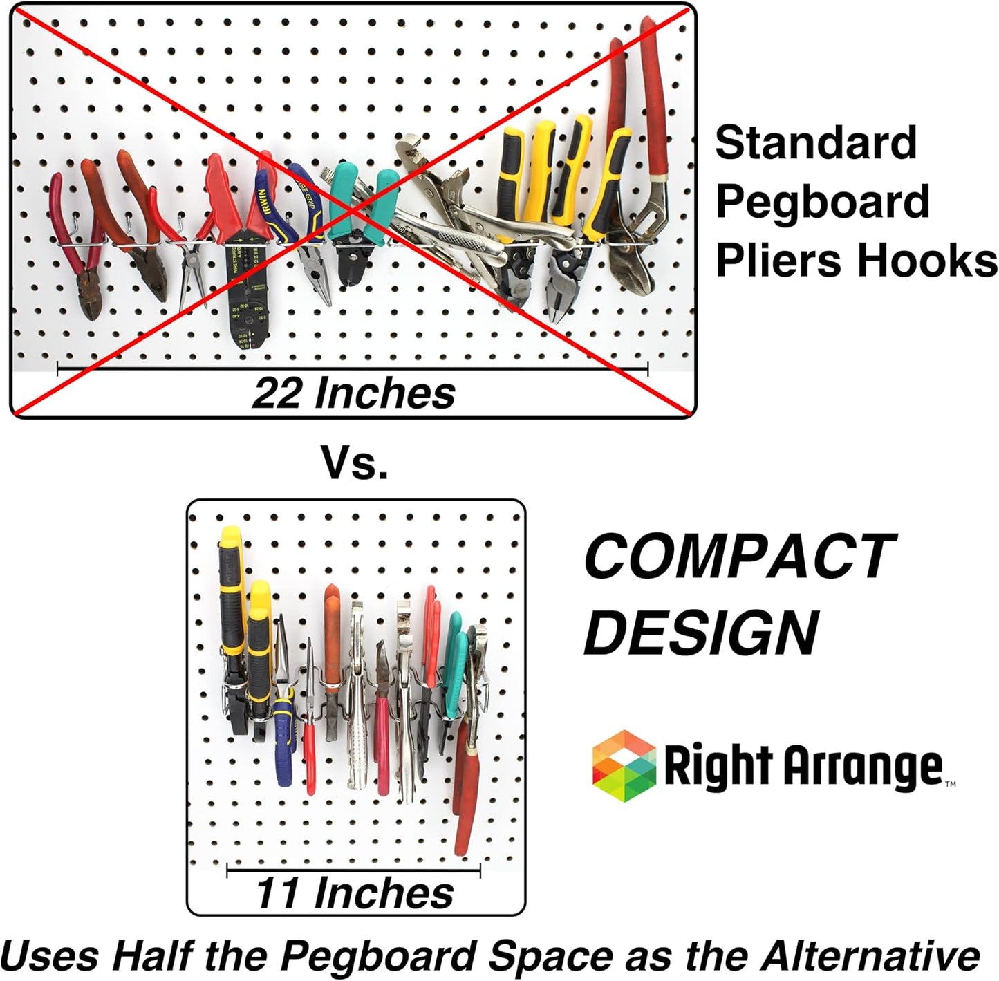 RightArrange Pegboard Pliers Holder - Holds 11 Pliers per Rack - Hooks to Any Peg Board - Pegboard Organization Accessory for Workbench, Garage, Tool Shed, Craft Room - Scissor Organizer Accessory