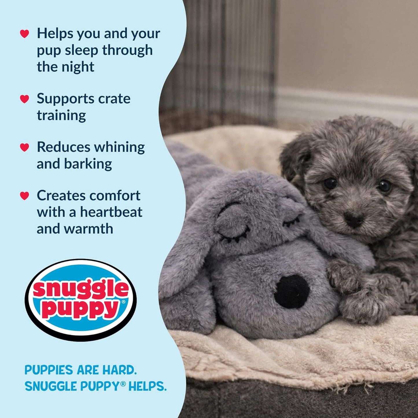 Snuggle Puppy Junior, Heartbeat Puppy Toy for Small Breeds, Smaller Plush Dog Toy with Real-Feel Pulse, Designed for Crate Use and Early Routines - Grey