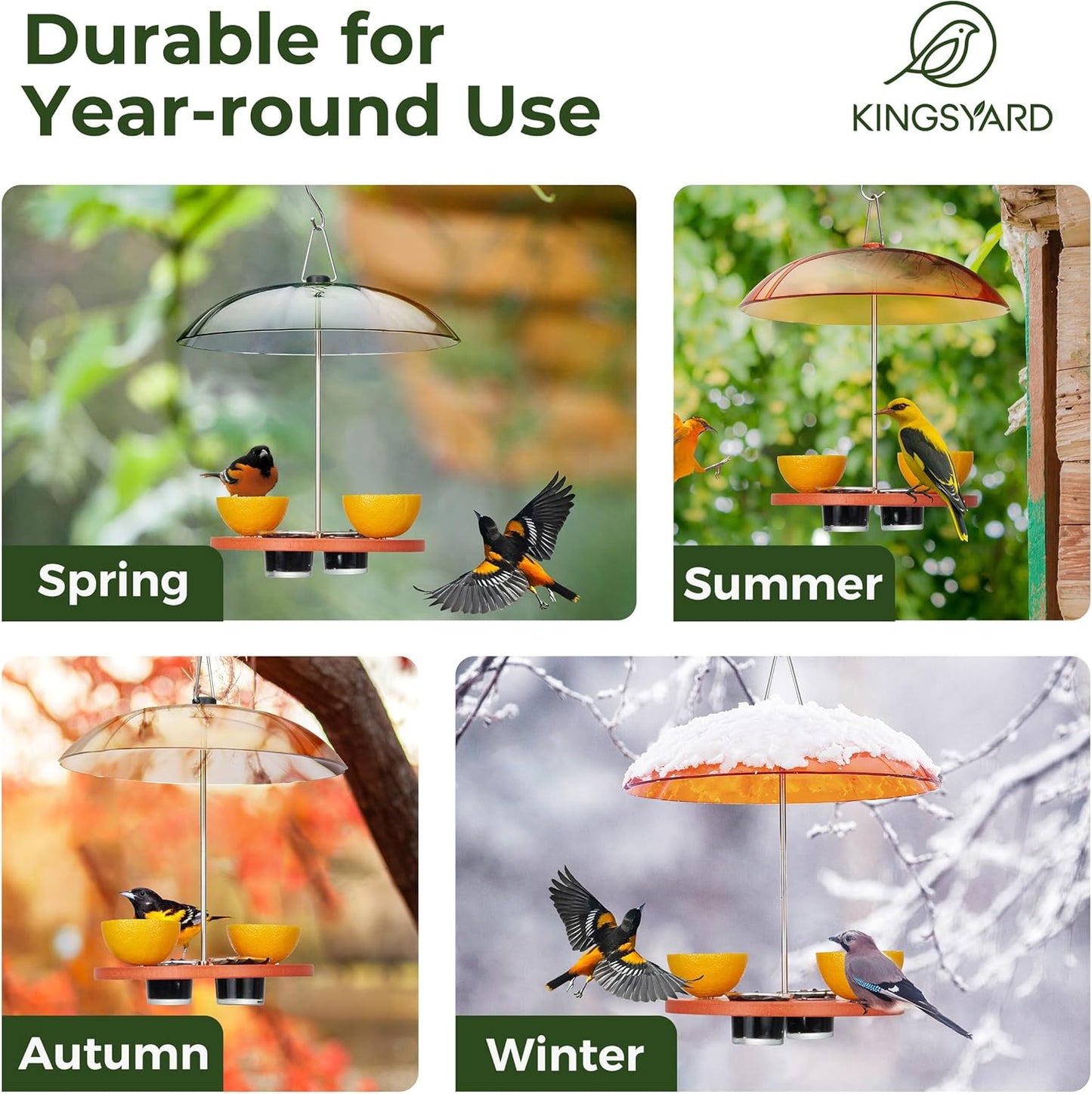 Kingsyard Oriole Bird Feeders for Outdoors Hanging, Double-Cup Jelly Platform Bird Feeder with Pegs for Orange Halves, Weather Protective Dome, Great for Attracting Orioles
