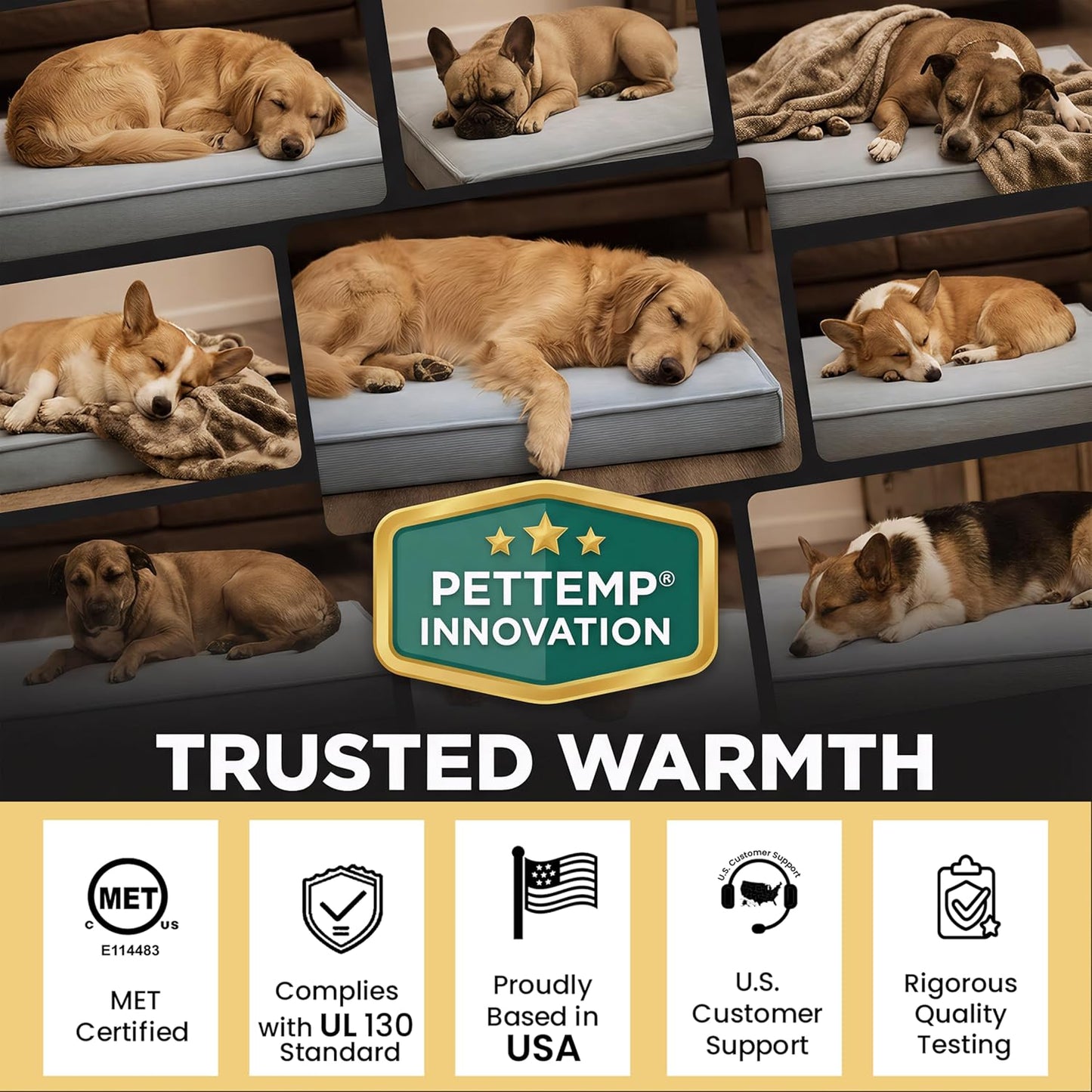 Extra Large Heated Dog Bed with Orthopedic Memory Foam, 4" Thick Beds for Large Sized Dog, 43.3 × 27.5 in Waterproof Sofa Dog Bed with Removable Heating Pad, Washable Cover & Non-Slip Bottom, 60W