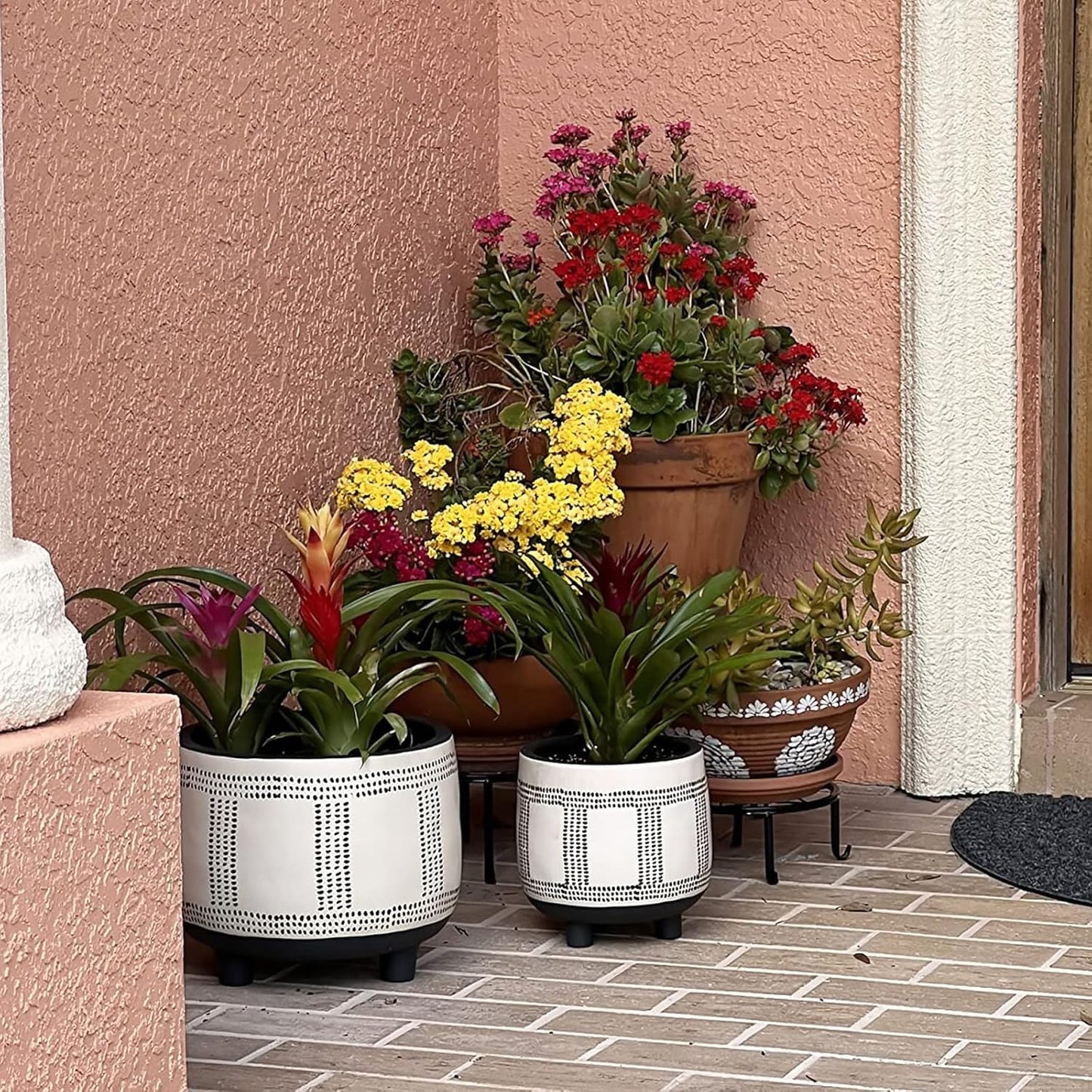 4 Pack Black Metal Potted Plant Stand for Indoor and Outdoor Plants 9.1 inches Heavy Duty Flower Pot Planter Holder, Metal Rustproof Iron Garden Container Round Supports Rack for Planter Pumpkin Stand