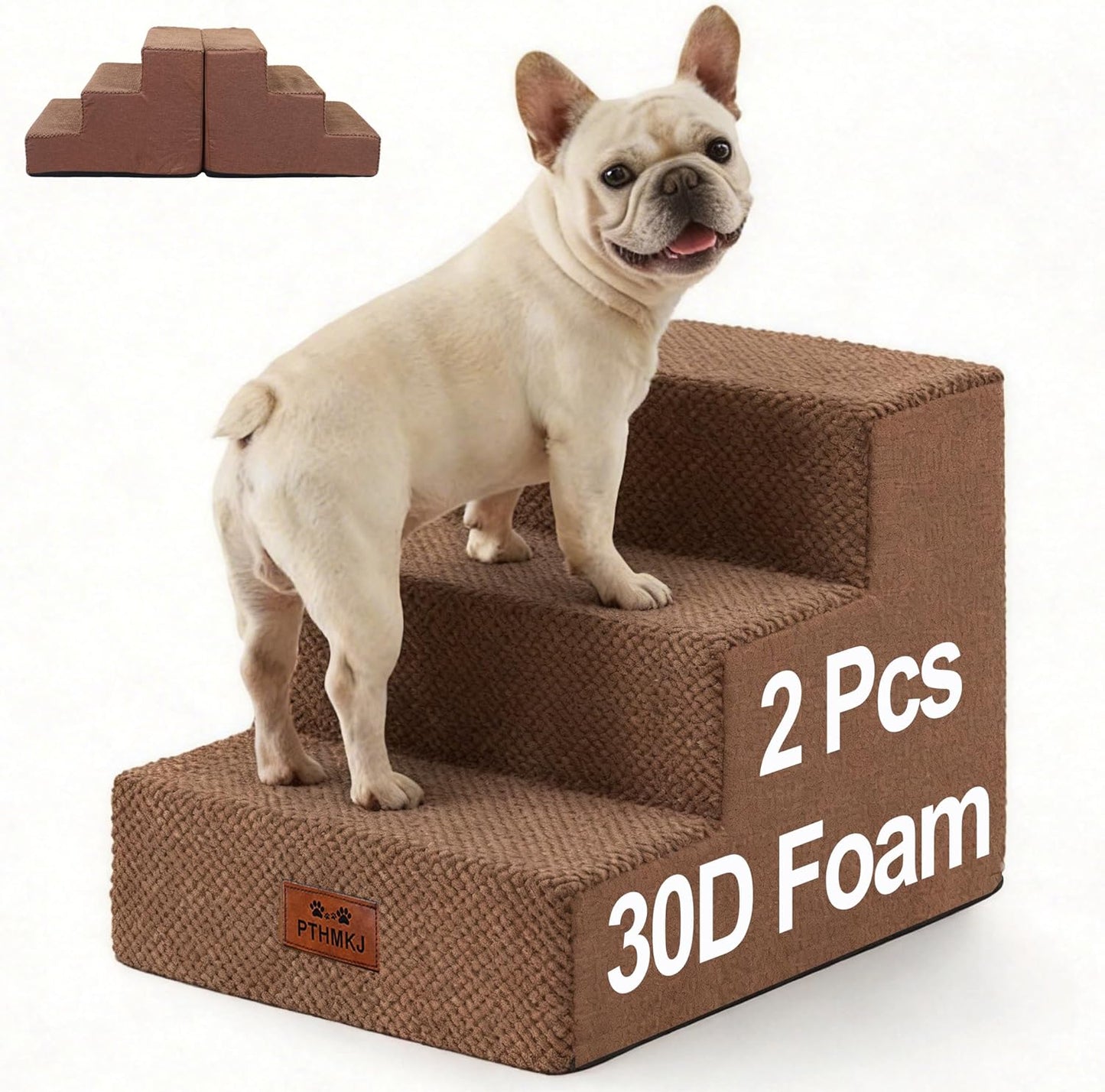 2 Pcs Dog Stairs 3-Step Dog Stairs for Bed Couch Sofa 13.5" H Pet Steps for Puppy Small Dogs Cat Puppy Small Medium Dogs (Brown, 3-Stairs 13.5" H)