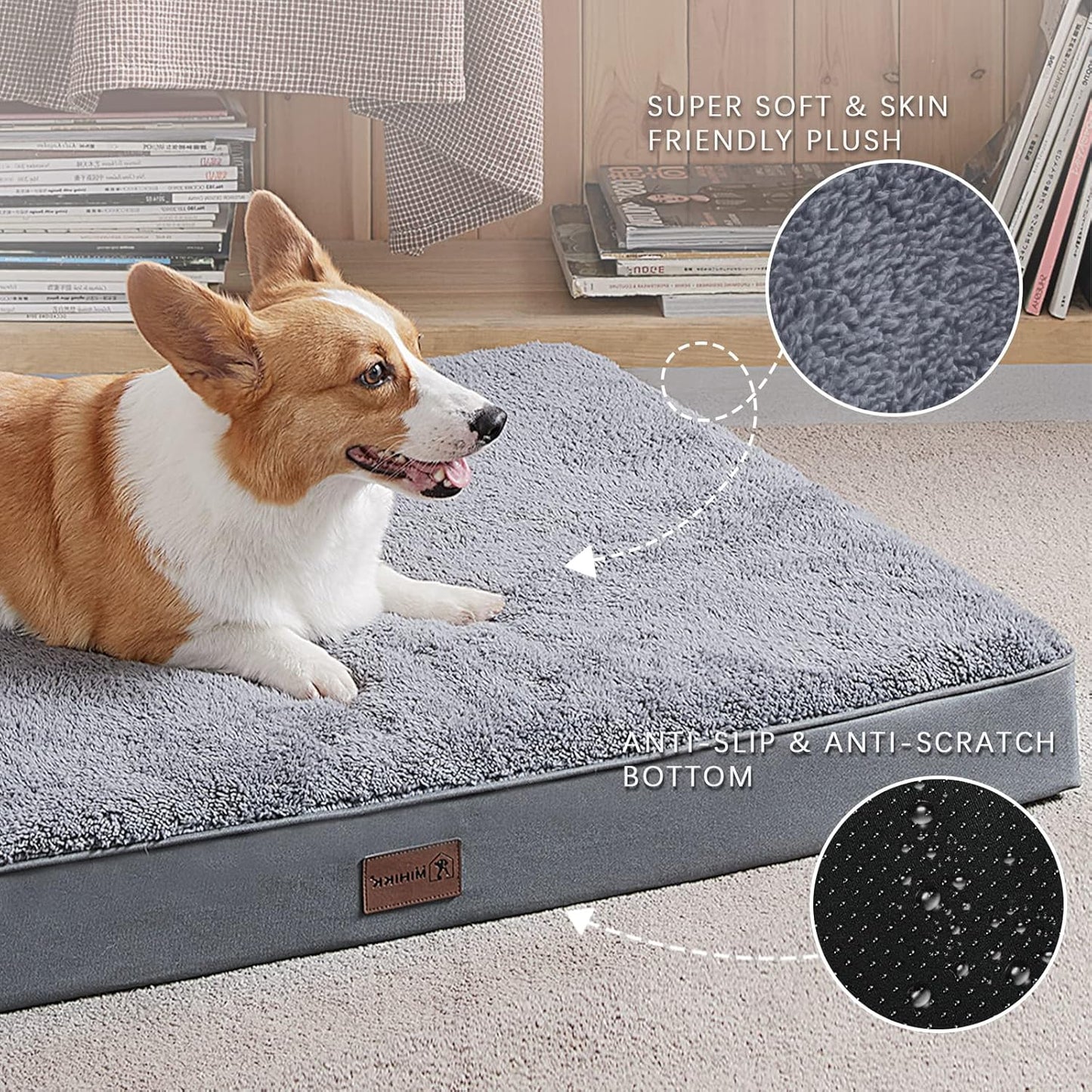MIHIKK Waterproof Dog Beds for Small Dogs Orthopedic Dog Beds for Crate with Removable Washable Cover Egg-Crate Foam Pet Pad Mat with Anti-Slip Bottom, 23x17 Inch, Grey
