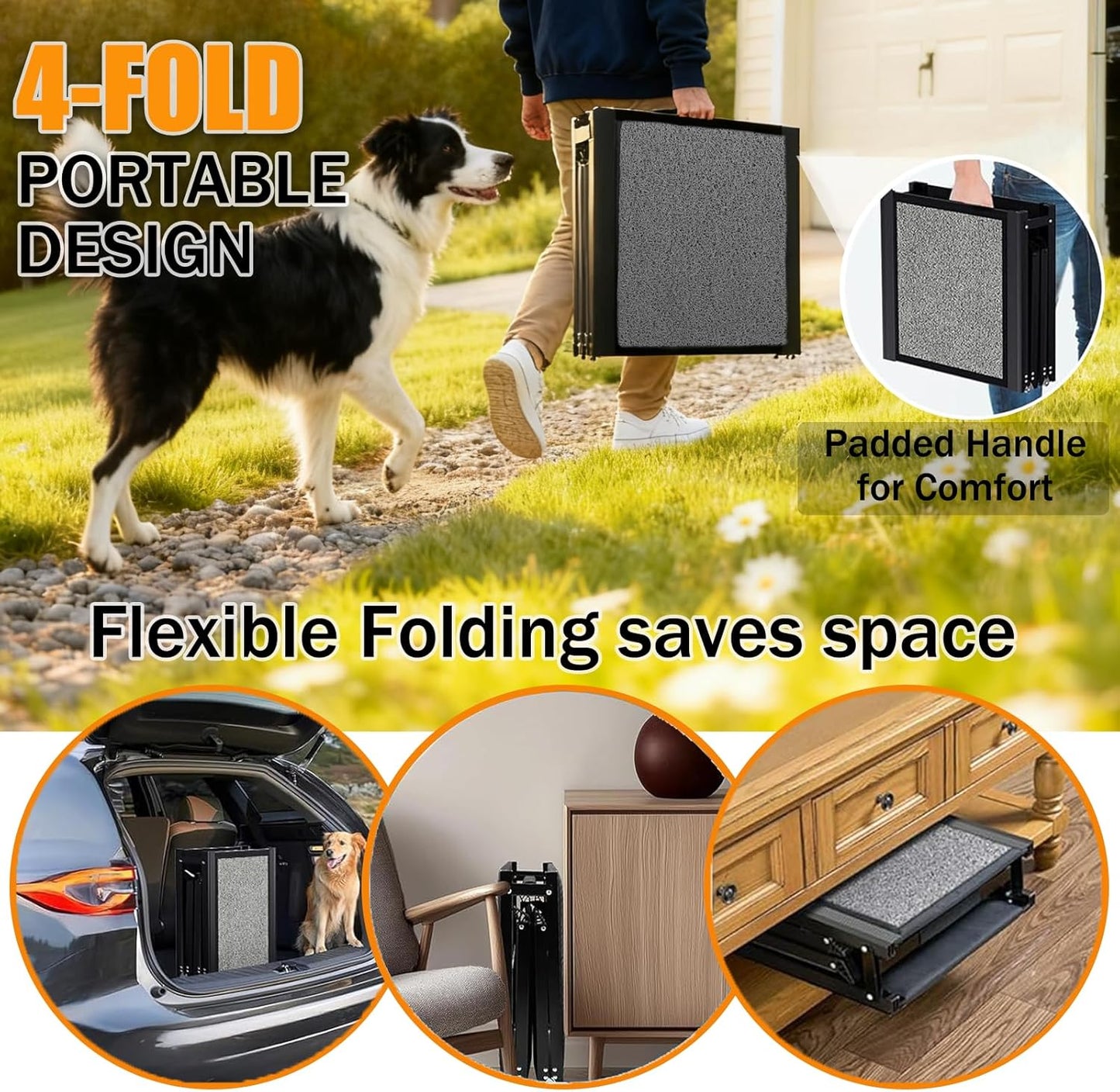 63" Long &17" Wide Heavy Duty & Portable Dog Ramp, Folding Pet Ramp for Large Dogs up to 250LBS, Non-Slip Car Ramp for SUV, Truck Easy Loading