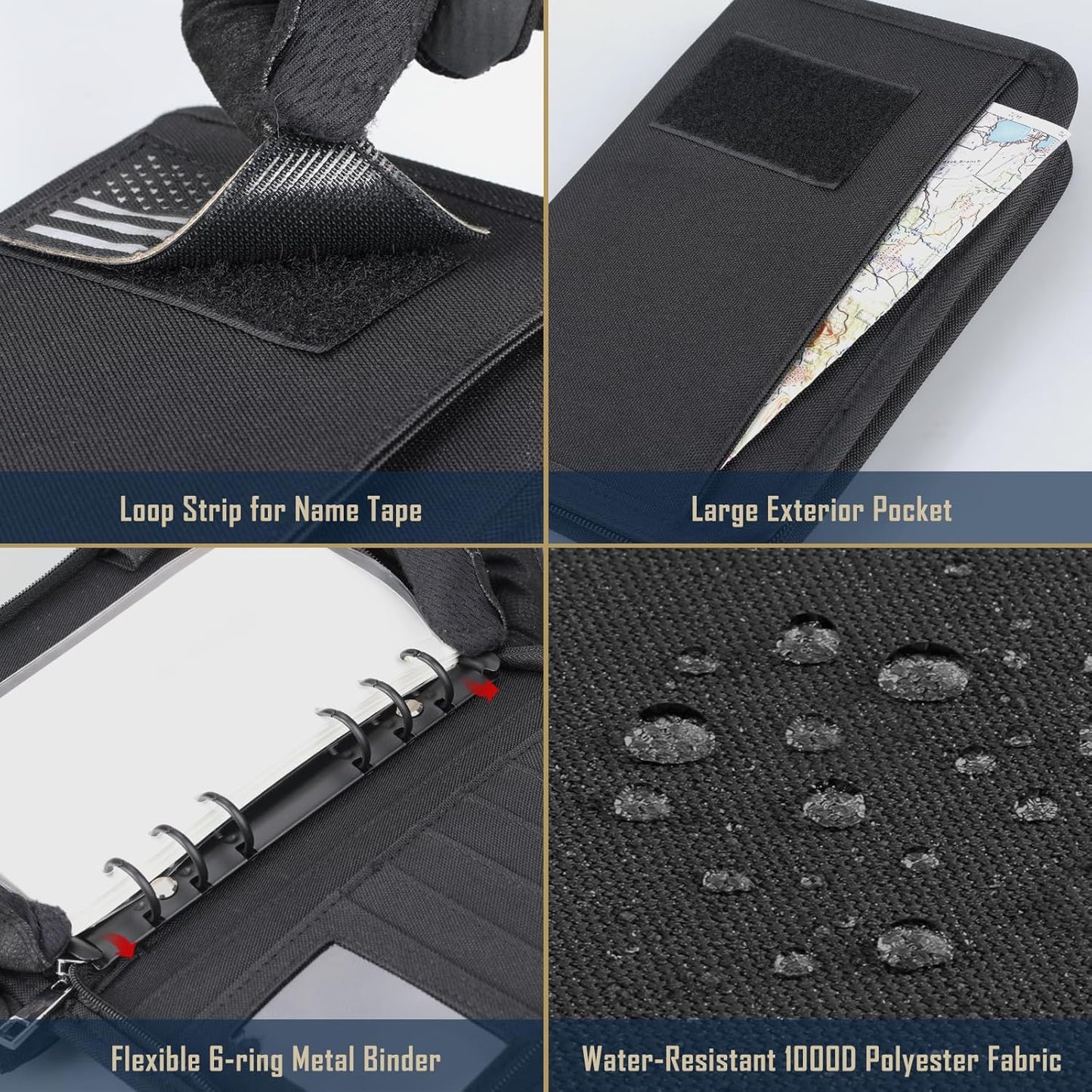 WYNEX Tactical Notebook Padfolio Ring Binder - Refillable 6-Ring A6 Binder, Zip Hardcover Notebook with 45 Pages, Water-Resistant Notebook Cover for Planners, College, Office, Field, Gift