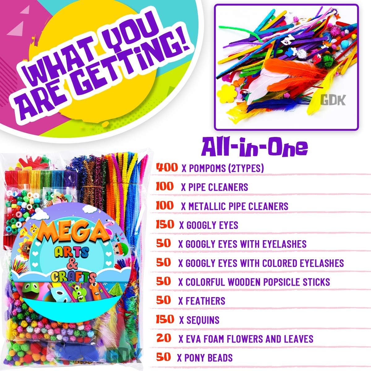 GoodyKing Arts and Crafts Supplies for Kids - 1170Pcs+ Craft Art Supply Kit for Toddlers Kids Craft Supplies & Materials Age 4 5 6 7 8 9 - Christmas D.I.Y. Crafting School Supplies
