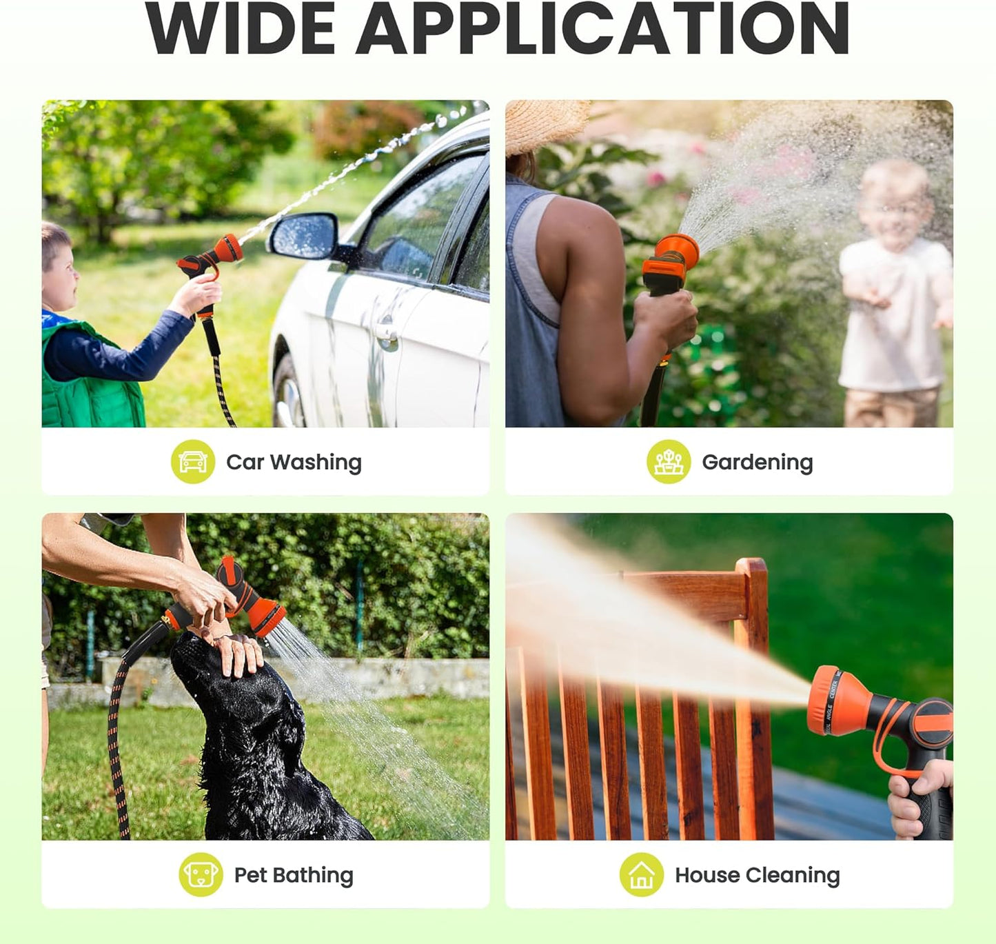 Giraffe Tools Non-Expandable Garden Hose 25FT 1/2” Lightweight Flexible Water Hoses Burst 600 psi with 9 Spray Function Nozzle Heavy Duty Hose