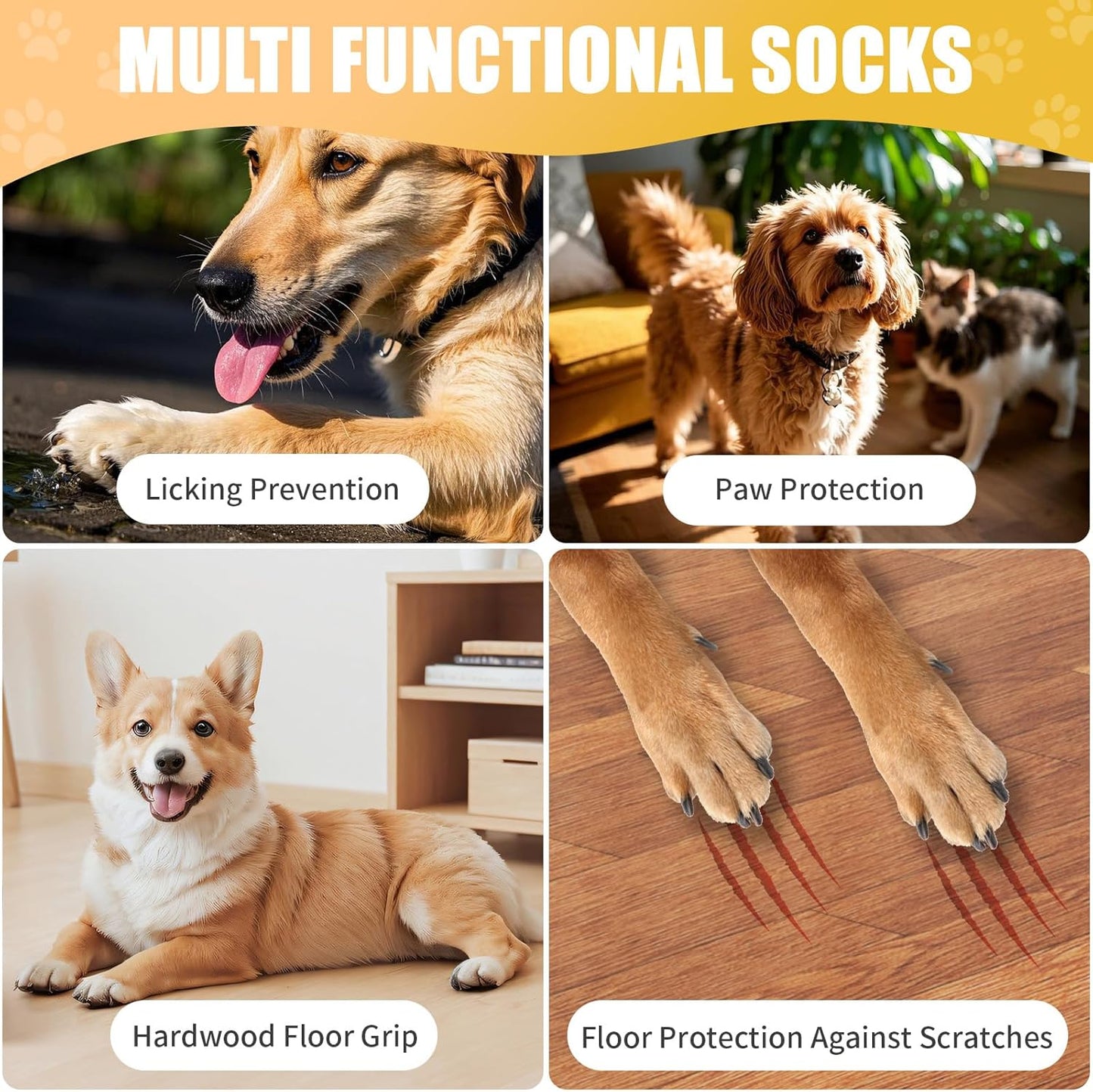 2 Pairs of Dog Socks to Prevent Licking Paws, Double Sides Non-Slip Dog Boots & Paw Protectors, Paw Dog Socks with Grippers for Senior Dogs on Hardwood Floor (Brown, X-Small)
