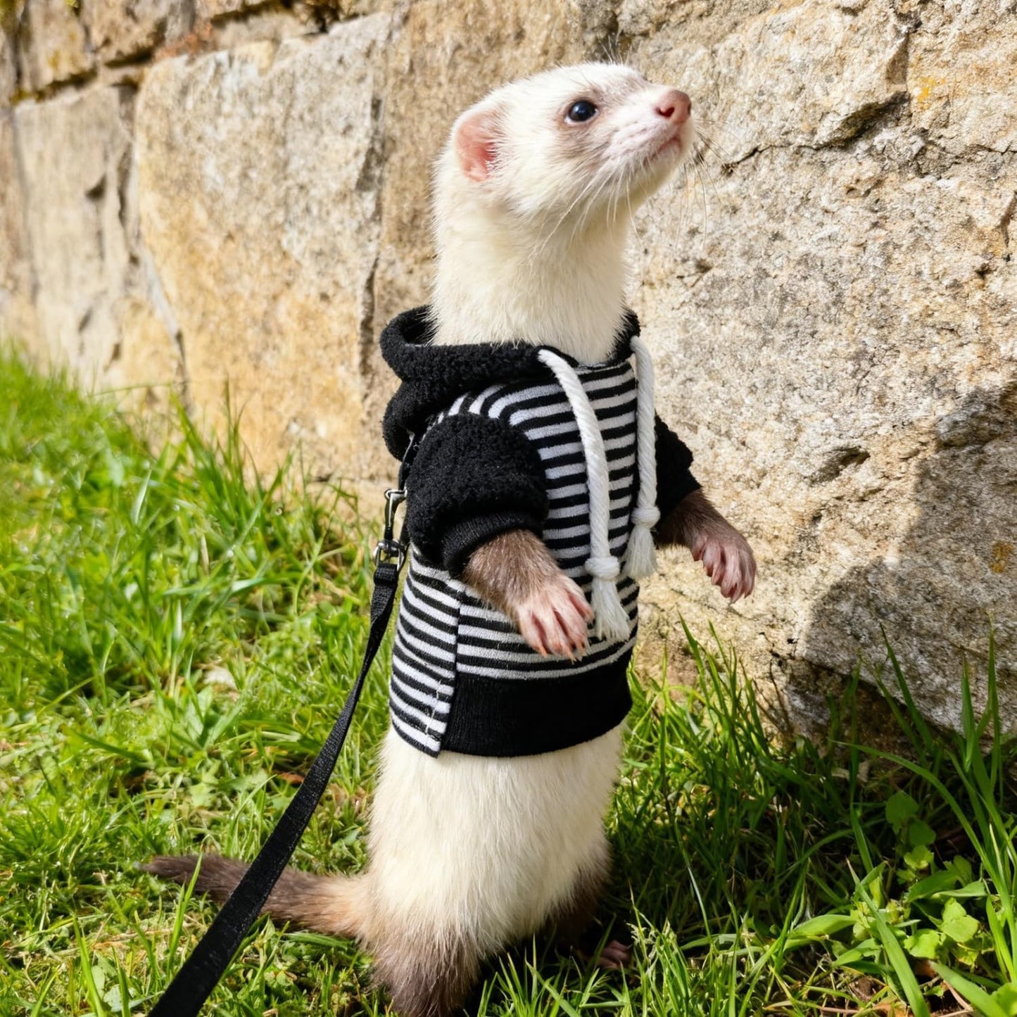 Ferret Harness and Leash Set Ferret Clothes Small Animals Harness Hoodies for Ferrets and Other Small Pet Accessories (Black White)