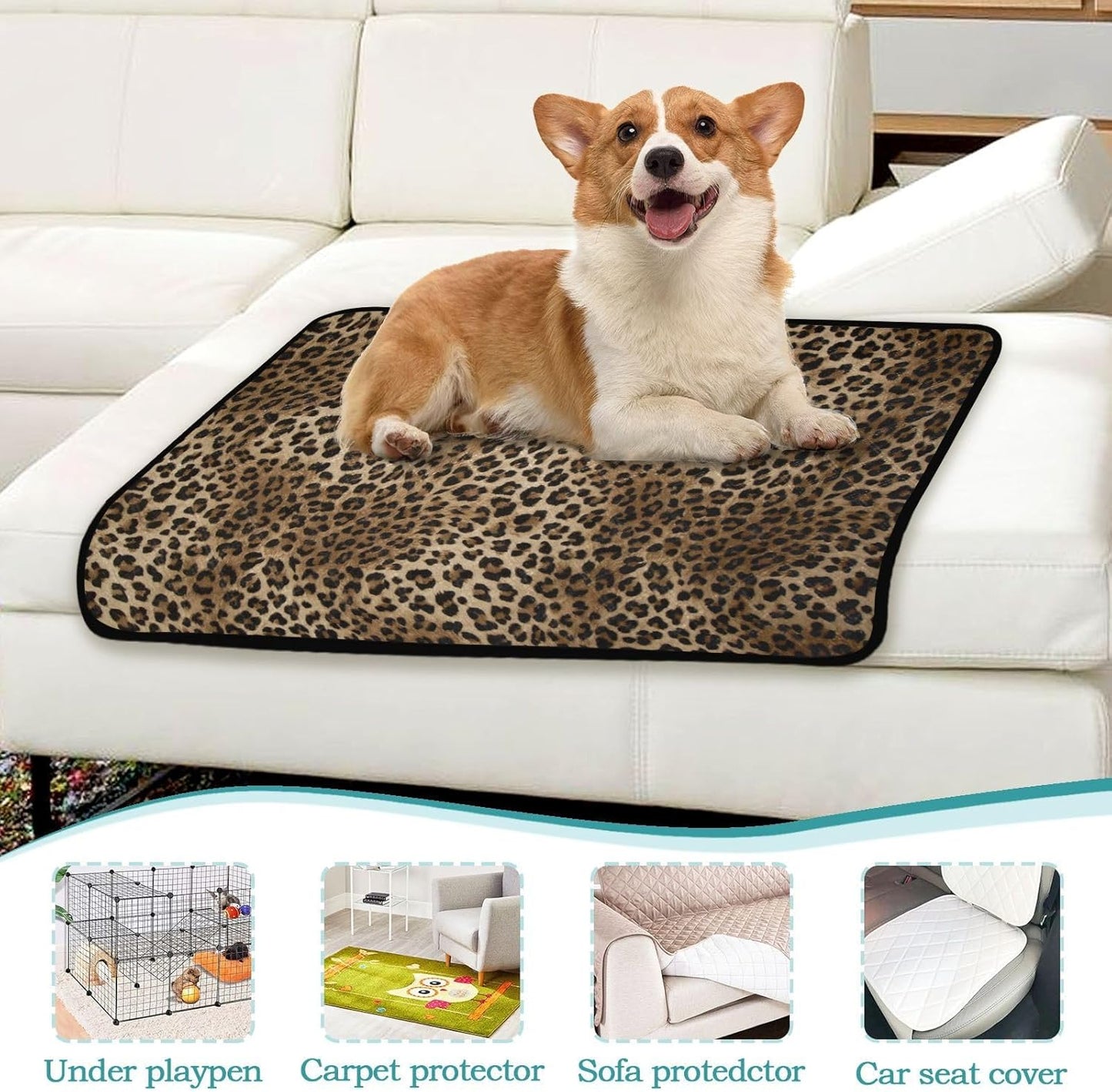Blueangle Vintage Leopard Print Washable Pee Pads for Dogs, 2-Pack Reusable Puppy Pads Pet Training Pads, Waterproof Dog Pee Pads for Car, Non-Slip Protects Whelping Pad