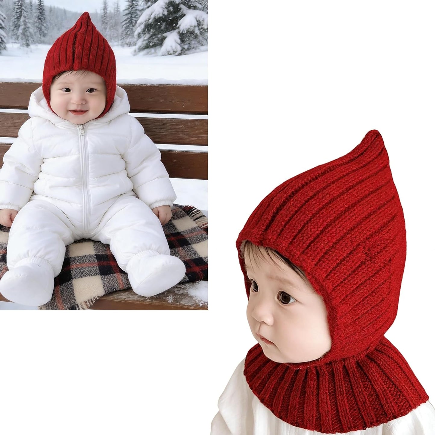 Infant Red Earflap Balaclava Beanie Hats Outdoor Cold Weather Ear Neck Protection Winter Warm 6-24 M Toddler