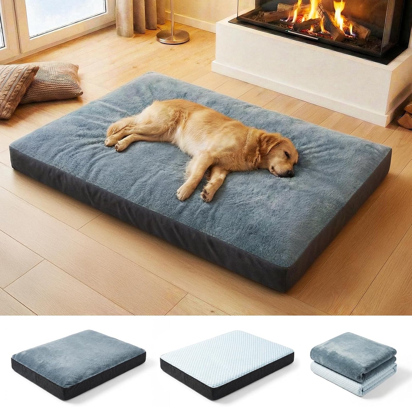 Dog Bed for Crate, Extra Large Cooling Mat for Dogs, Waterproof Dog Bed with Dual Surface Removable Washable Covers, 41 x 27 Inch Pet Bed with Egg Crate Foam