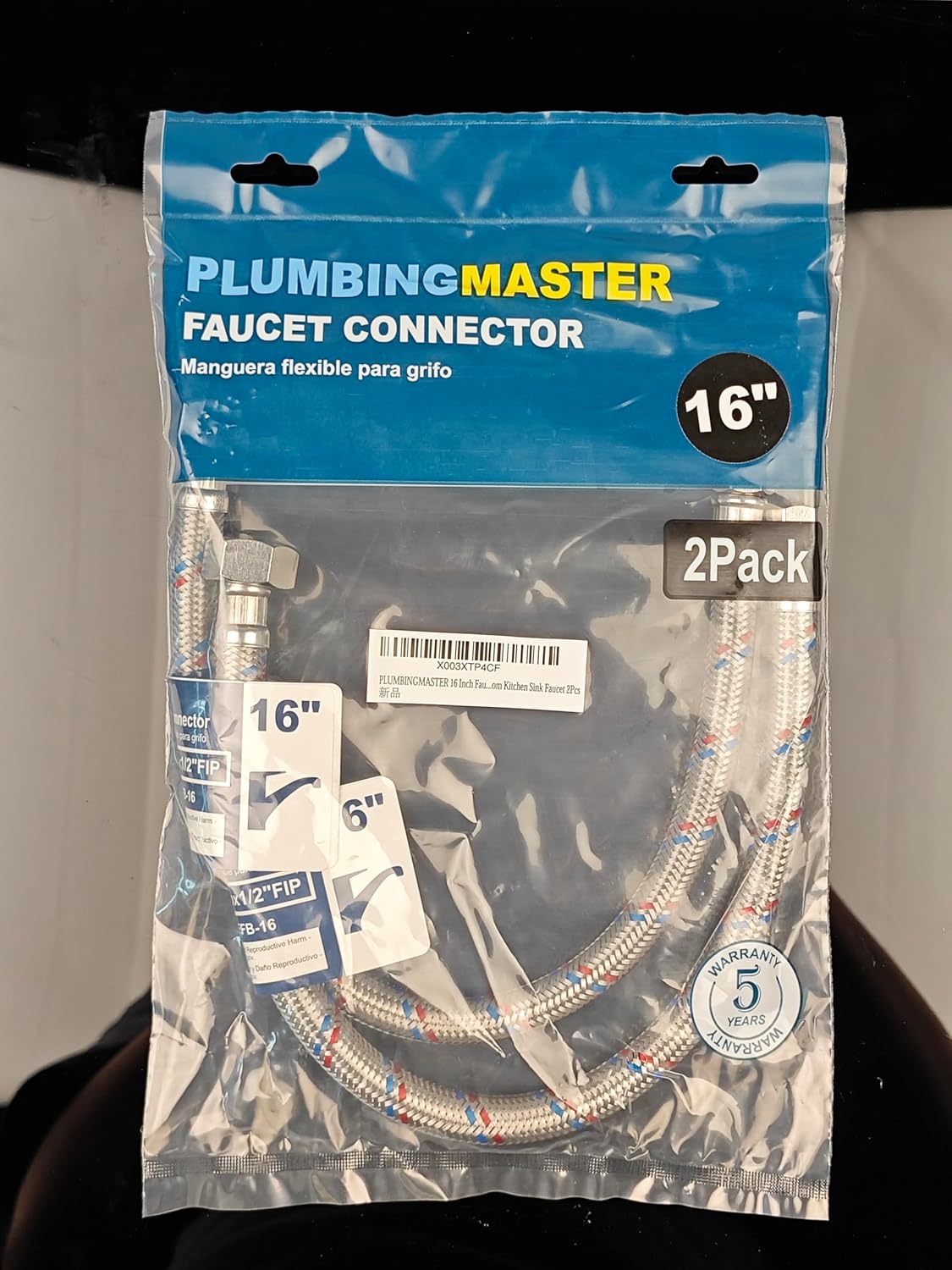 16'' Faucet Hose Connector, 3/8" Comp x 1/2" FIP Braided Stainless Steel Faucet Water Supply Lines for Bathroom Kitchen Sink Faucet 2Pcs
