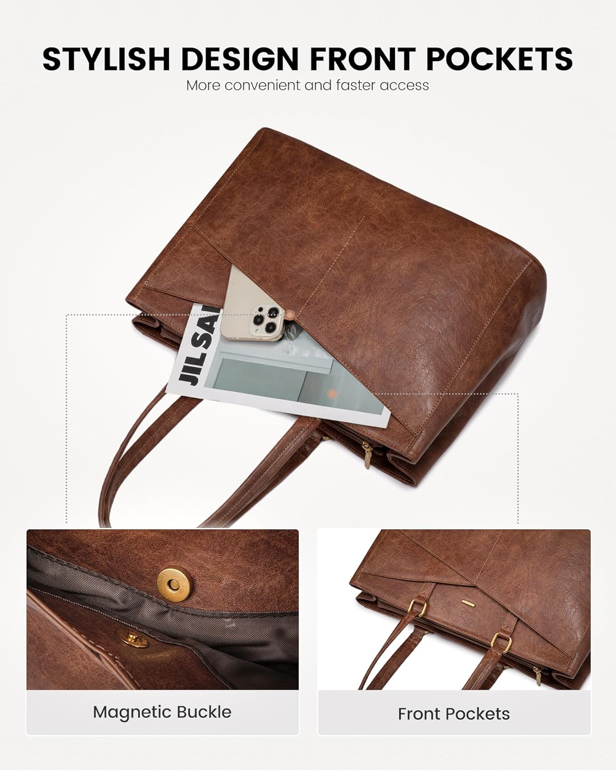 LOVEVOOK Laptop Bag for Women,15.6 Inch Laptop Tote Bag for Women,Vintage Leather Work Tote Bags Computer Teacher Bag,Waterproof Business Office Briefcase Bible Bag
