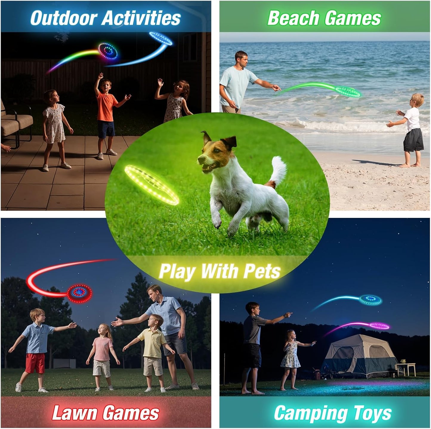 2 Pack Light up Flying Discs for Kids, 45 LEDs, 14 Lighting Modes, Rechargeable Glow in The Dark Flying Ring for Beach, Camping, Outdoor Game, Sport Toys for Teens Boys Adult