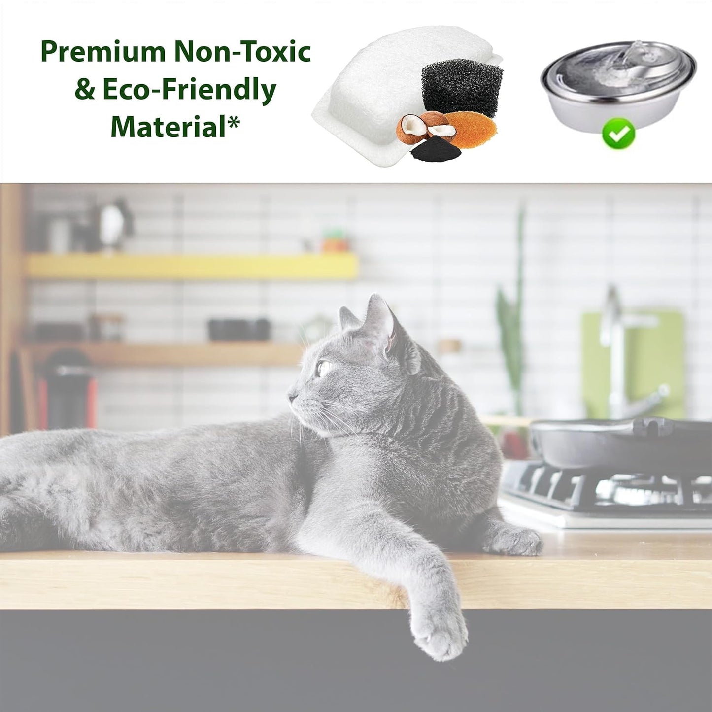 NISPIRA D30 Triple Filtration Charcoal Water Filter Replacements Compatible with ORSDA 67oz/2L Stainless Steal Pet Cat Water Fountain, 12 Packs