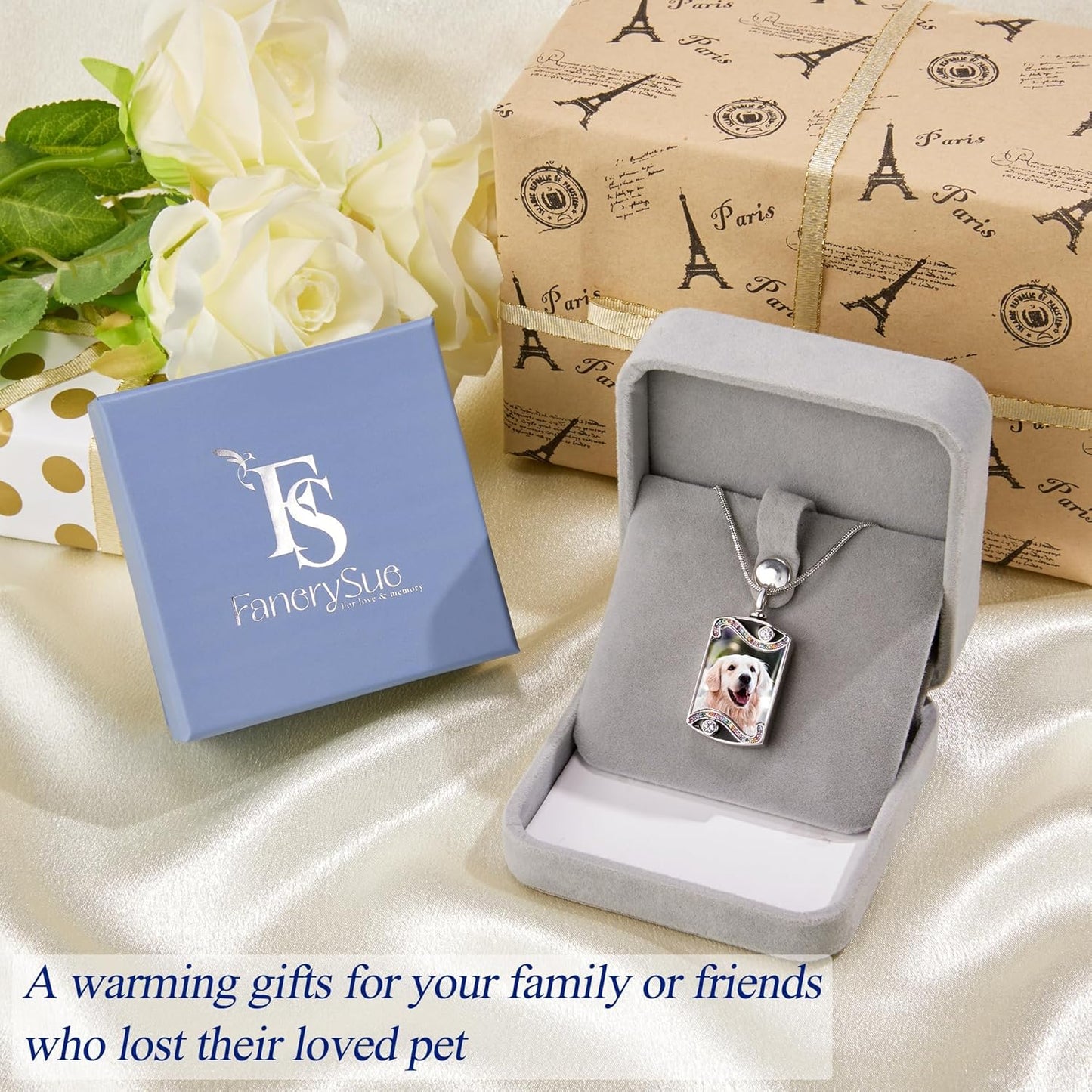 Fanery Sue Personalized Dog Cat Ashs Necklace Custom Photo&Text Pet Dog Memorial Urn Necklace Gift
