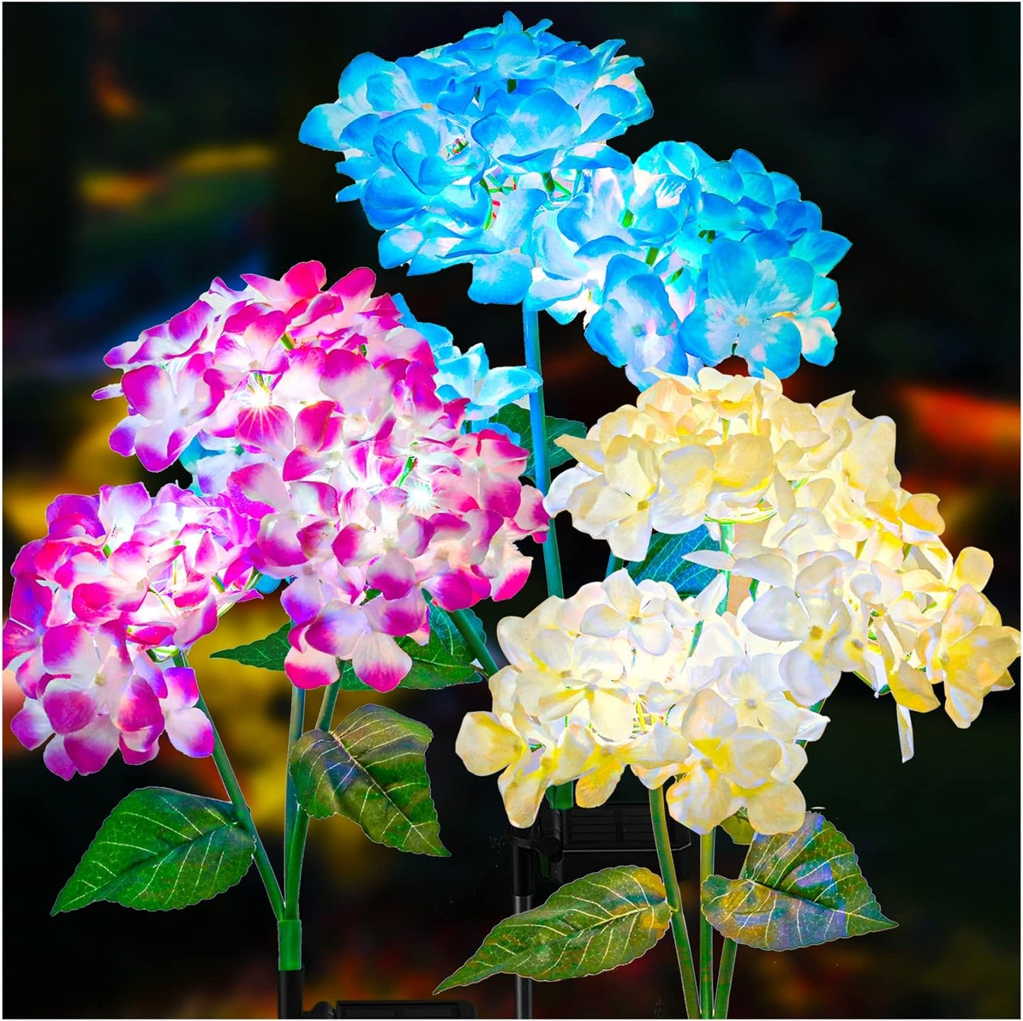 TONULAX Solar Garden Lights - 3 Pack Upgraded Version Outdoor Lights, Colorful Hydrangea Flower Light for Yard Decor, Garden Decoration, Two Lightning Modes & Enlarged Solar Panel