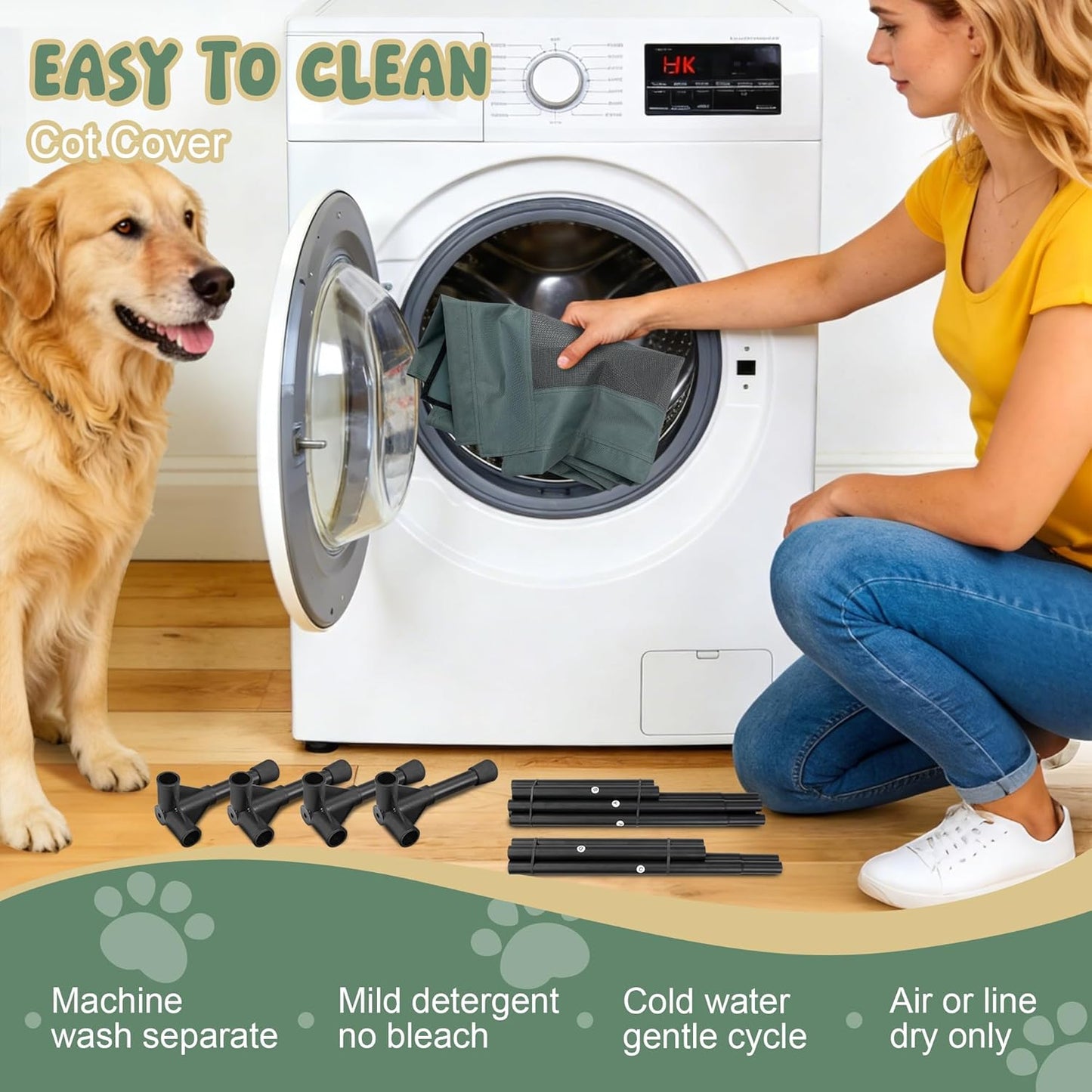 Elevated Dog Bed for Large Dogs - Outdoor Cooling Cot with Washable Breathable Mesh, Portable Raised Pet Bed with Non-Slip Feet & Waterproof Teslin, Heavy Duty & Chew Proof for Camping (Grey, Large)