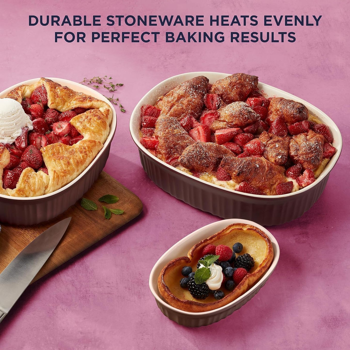CorningWare Ceramic Bakeware Set with Lids Chip and Crack Resistant Stoneware Baking Dish, Microwave, Dishwasher, Oven, Freezer and Fridge Safe, 10-Piece French Cabernet