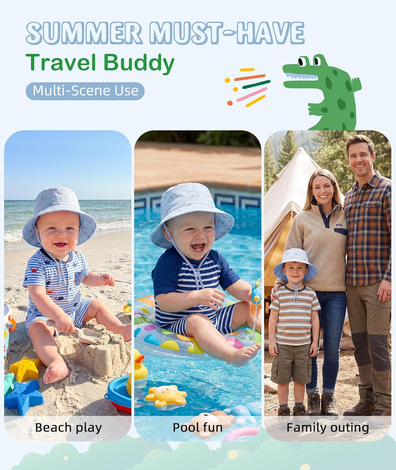 Toddler Kids Sun Hat Summer Outdoor Toddler Bucket Hats UPF 50+ for Boys Girls Adjustable Beach Hats with Wide Brim 0-8 Years