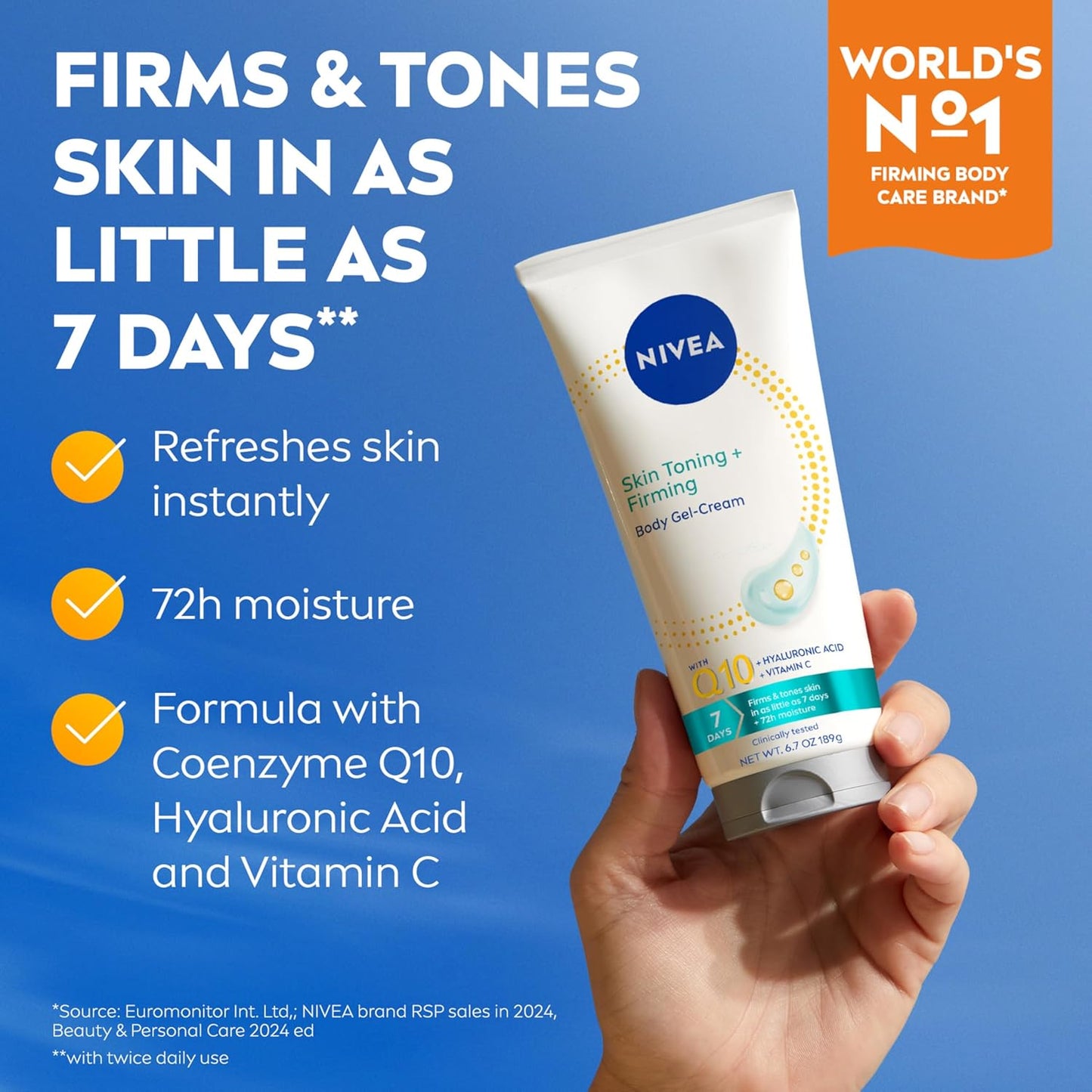 NIVEA Sheer Hydration Skin Firming Body Lotion (16.9 Fl Oz) + Skin Firming & Toning Body Gel Cream with Hyaluronic Acid (6.7 Oz), Enriched with Q10 and Vitamin C