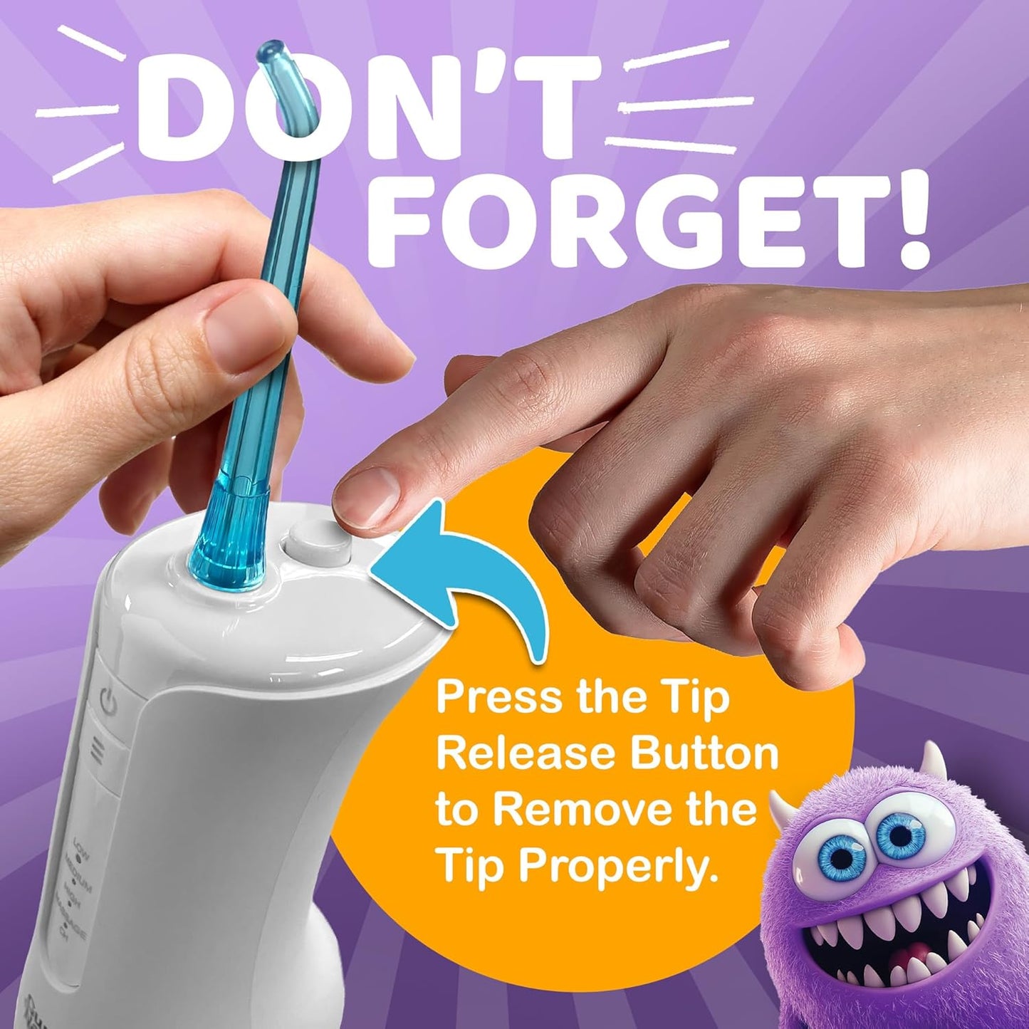 GuruNanda Kids Water Dental Flosser - 4 Flossing Modes, 4 Nozzles, 2-Min Smart Timer, Ages 6+, Monster Frens Theme, Portable Oral Care for Kids