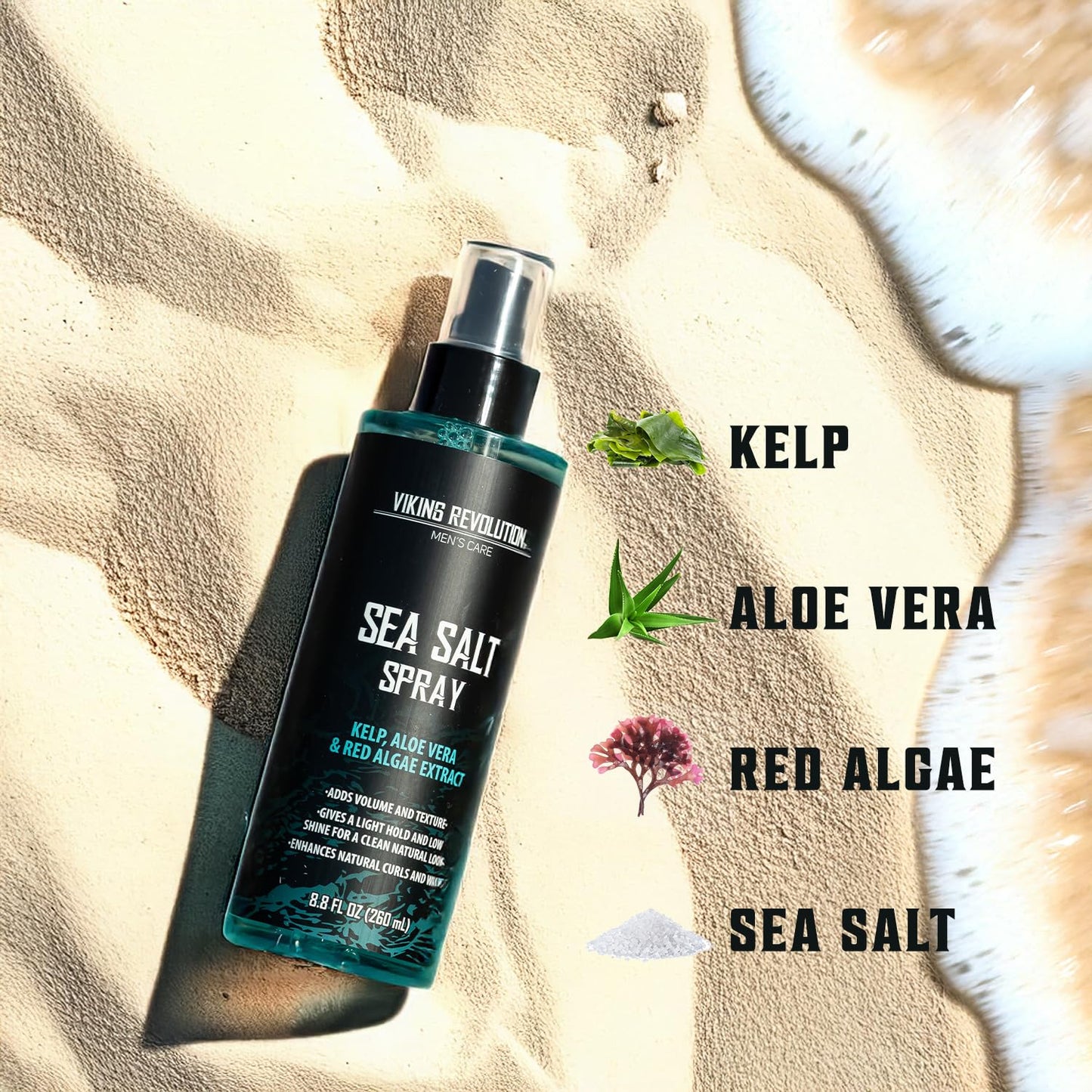 Viking Revolution Sea Salt Spray for Men - Hair Texturizing Spray with Kelp, Aloe Vera and Red Algae Extract - Surf Sprays to Add Volume and Texture for Men and Women Beach Hair - 8.8oz