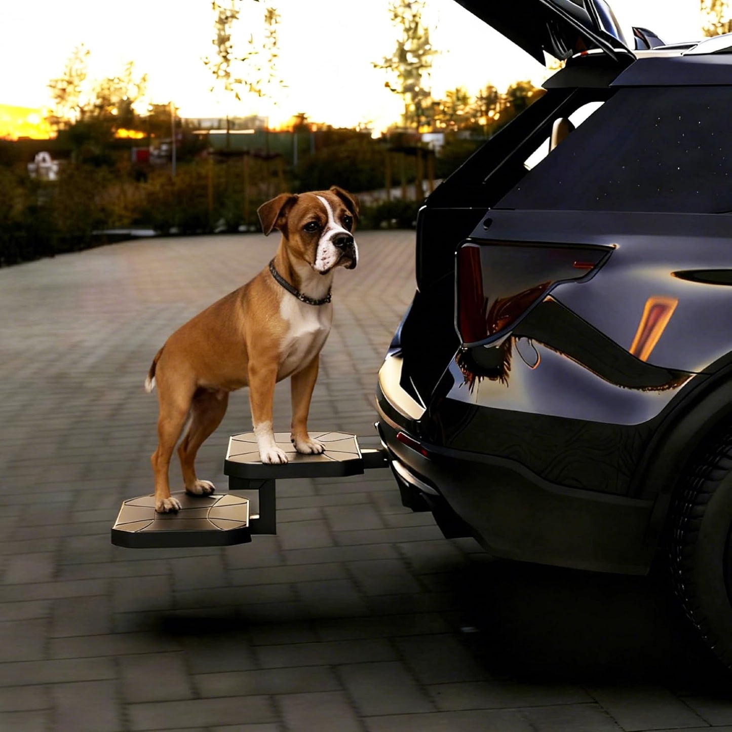 YS03 Two-Stage Foldable Pet Step Hitch Step |Compatible with 2" Hitch Receiver | Helps Dogs Get in & Out of Car Van SUV| Size 20 x‎16 inch.