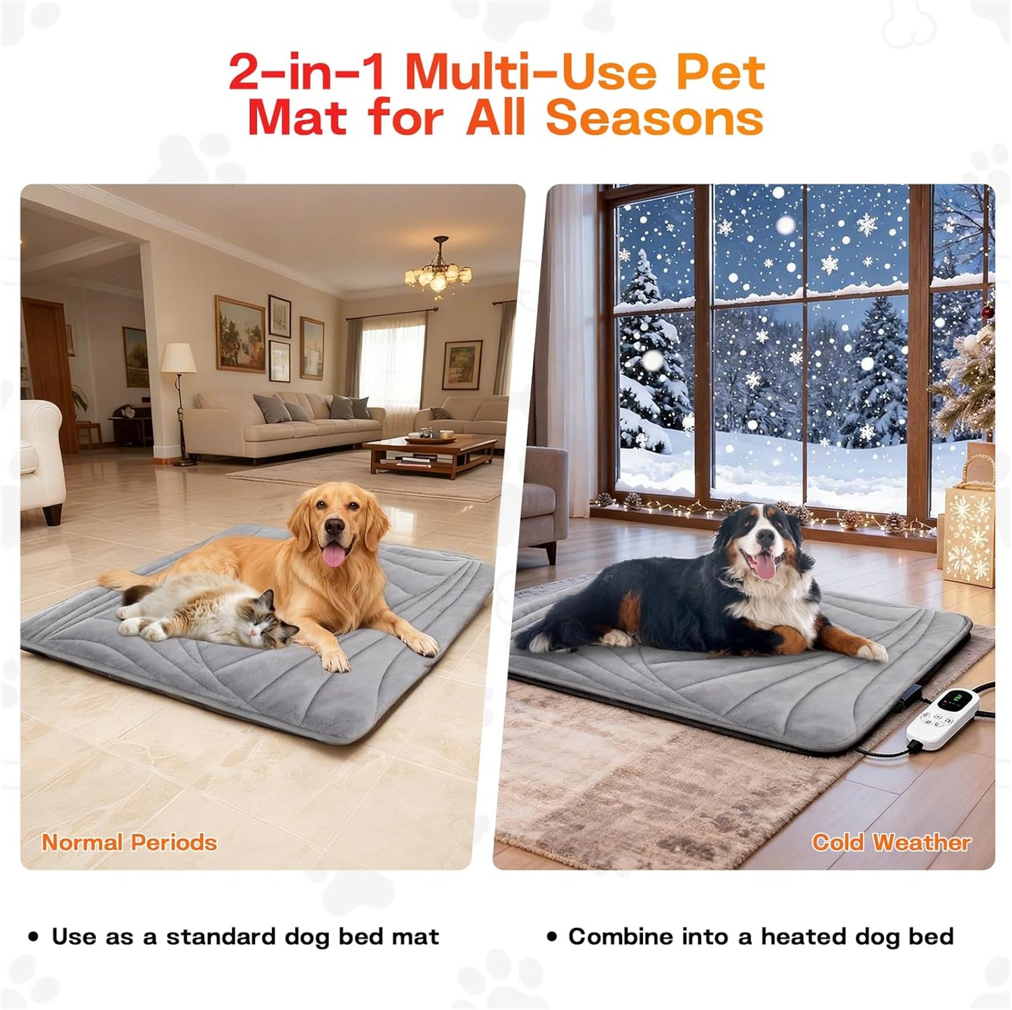 Large Dog Heating Pad with Washable Cover, Soft Plush Pet Heating Pad with 9 Adjustable Temperature, Timer, Chew-Resistant Cord, Waterproof Electric Heated Pet Bed Mat for Dogs and Multi-Cats