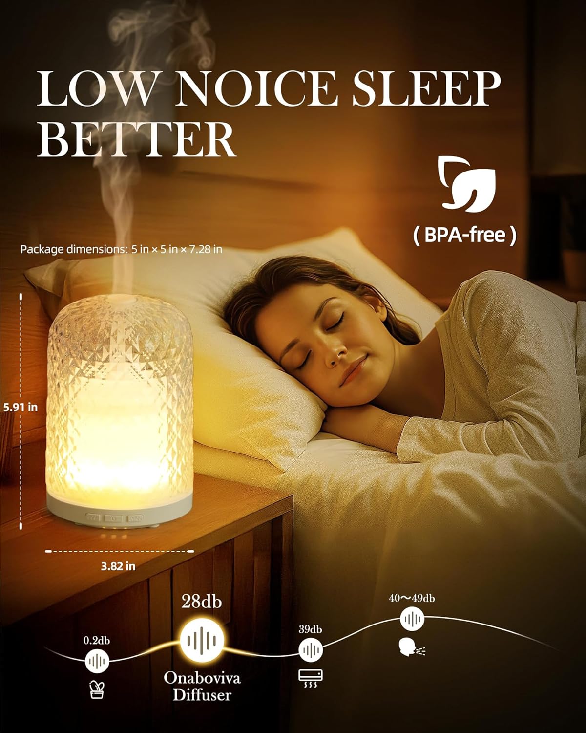 Essential Oil Diffuser - 2.4MHz Ultrasonic Glass Diffuser for Home, 120ml, Pulse&Continuous Mist, Bright/Dim/Breathing Lighting, Waterless Auto-Off, Aromatherapy Diffuser with USB Cable