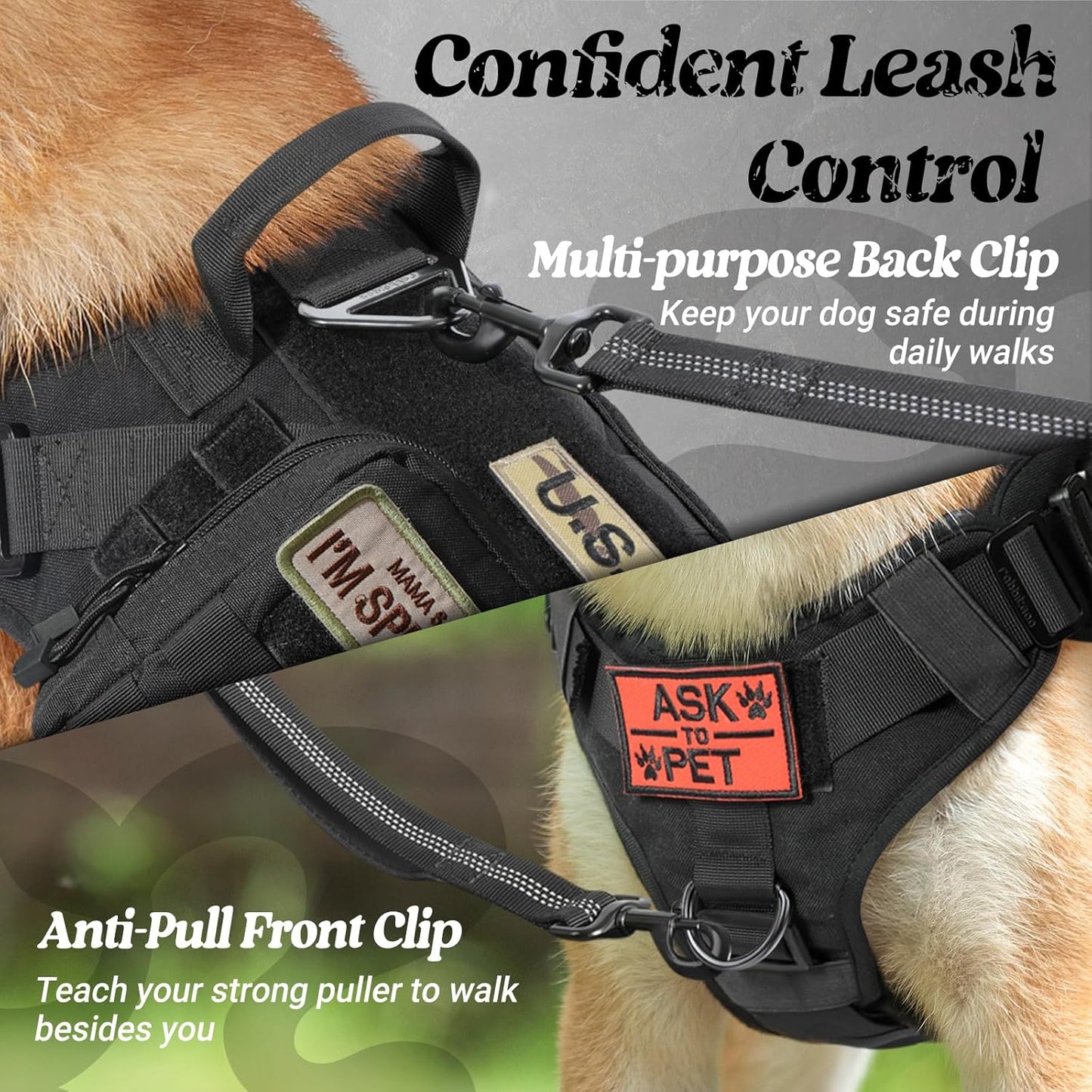 rabbitgoo Tactical Dog Harness for Large, Heavy Duty Pet Harness with Handle, No-Pull Service Vest Large Breed, Adjustable Military Dog Vest for Training Hunting Walking, Black, L