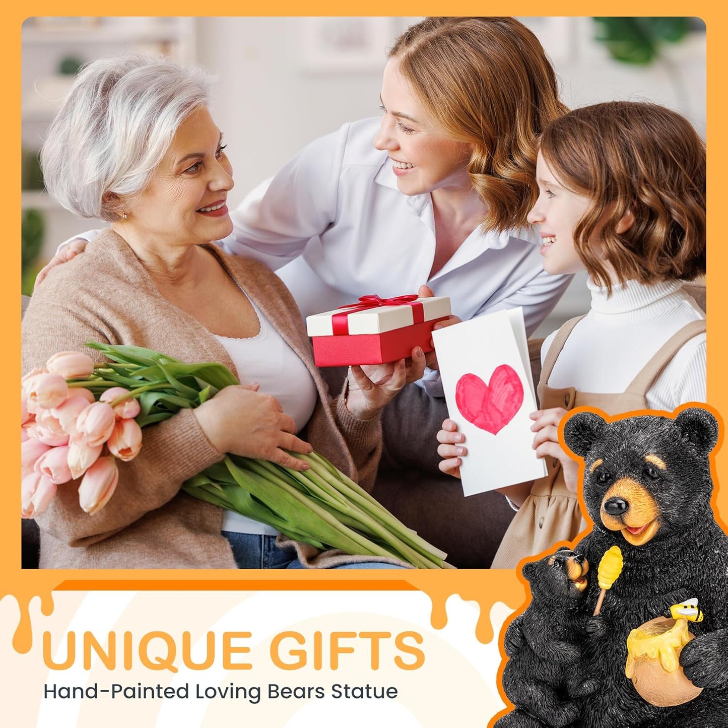 GIGALUMI Solar Garden Statues Bears 9", Loving Black Bear Decor, Yard Decorations Outdoor, Bear Figurine Lights for Outside, Garden Decor Unique Birthday Housewarming Gifts for Women, Mom