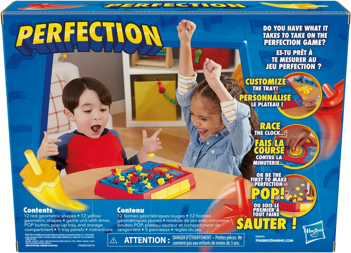 Hasbro Gaming Perfection Pop Up Game for Kids Ages 5 and Up, Customize The Tray for Over 250 Combinations, Kids Games for 1+ Players