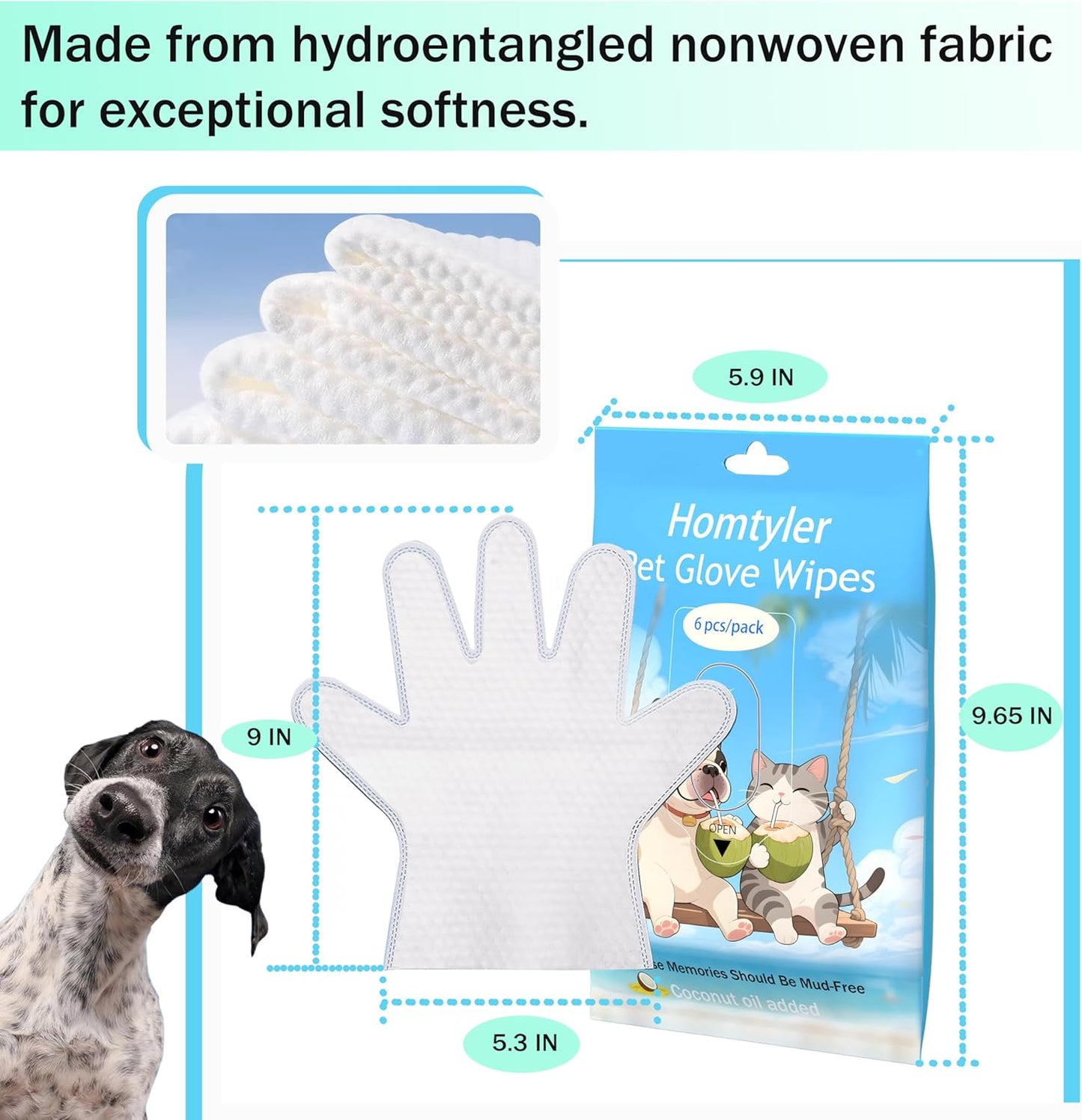 Dog Wipes & Cleaning Gloves 2-in-1 for Dogs and Cats, Extra-Thick Pet Wipes with Coconut Oil for Lick-Safe Paws, Eyes, Ears & Body, Rinse-Free Waterless Bath for Deodorizing&Cleansing, 24 PCS