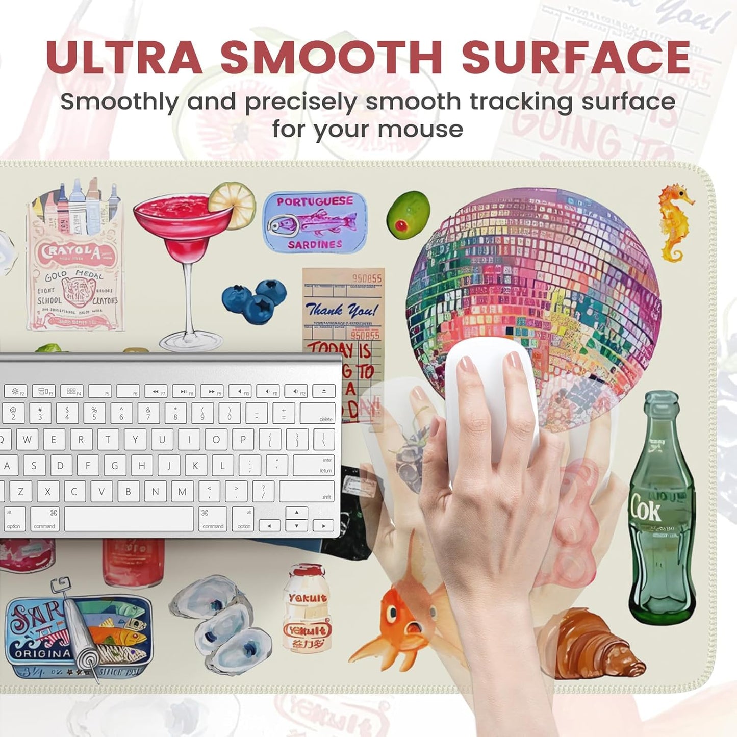 iCasso Office Desk Mat for Keyboard and Mouse, Large Mouse Pad, Desk Pad Mat, Anti-Slip Big Mousepad with Stitched Edges for Computer Desktop Cover Protector (Watercolor Stickers)