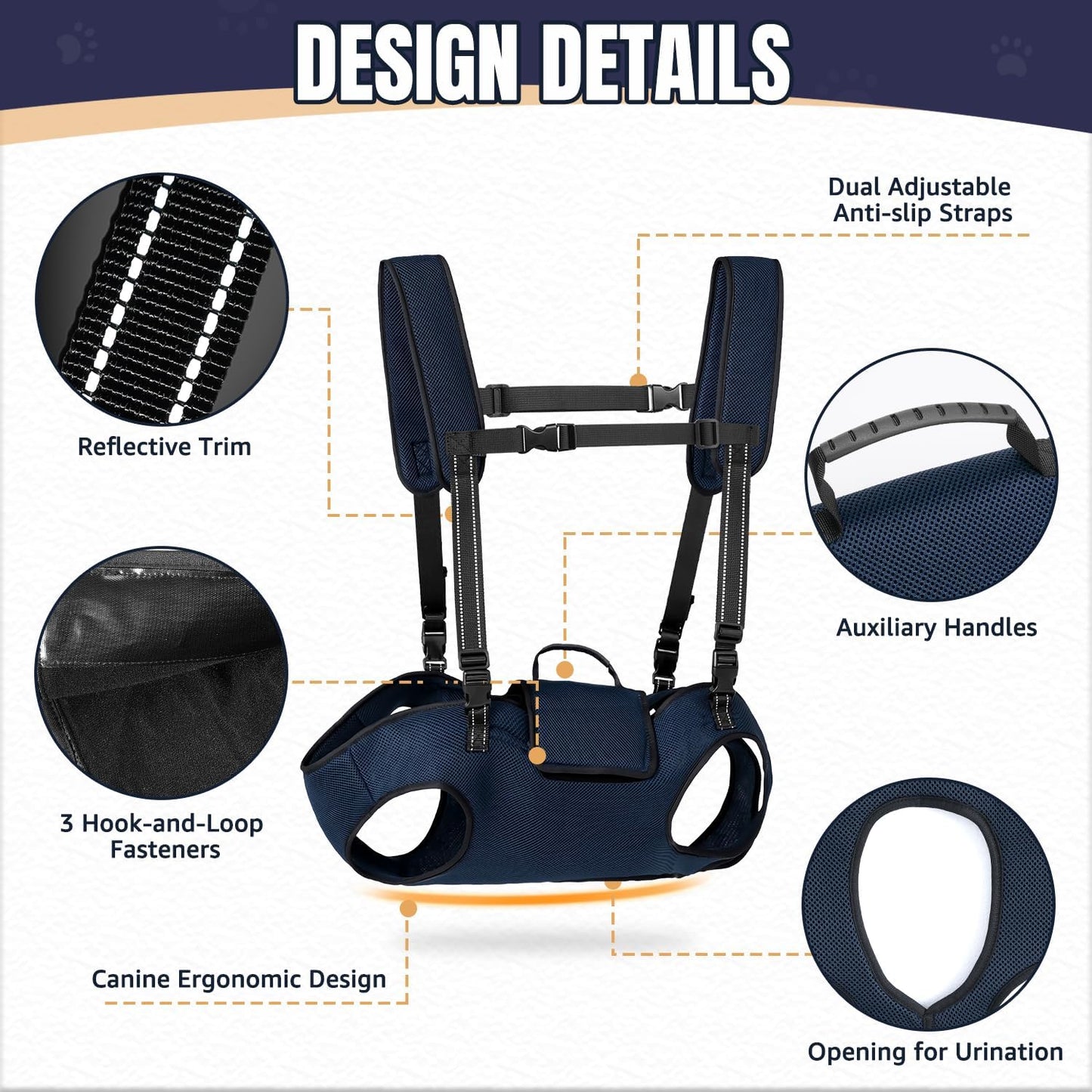 Nasjac Dog Lift Harness Carrier Backpack - Full Body Sling with Adjustable Straps & Handle, Breathable Support Emergency Rescue Kit for Elderly Injured Arthritic Disabled Medium Large Dogs, 2XL