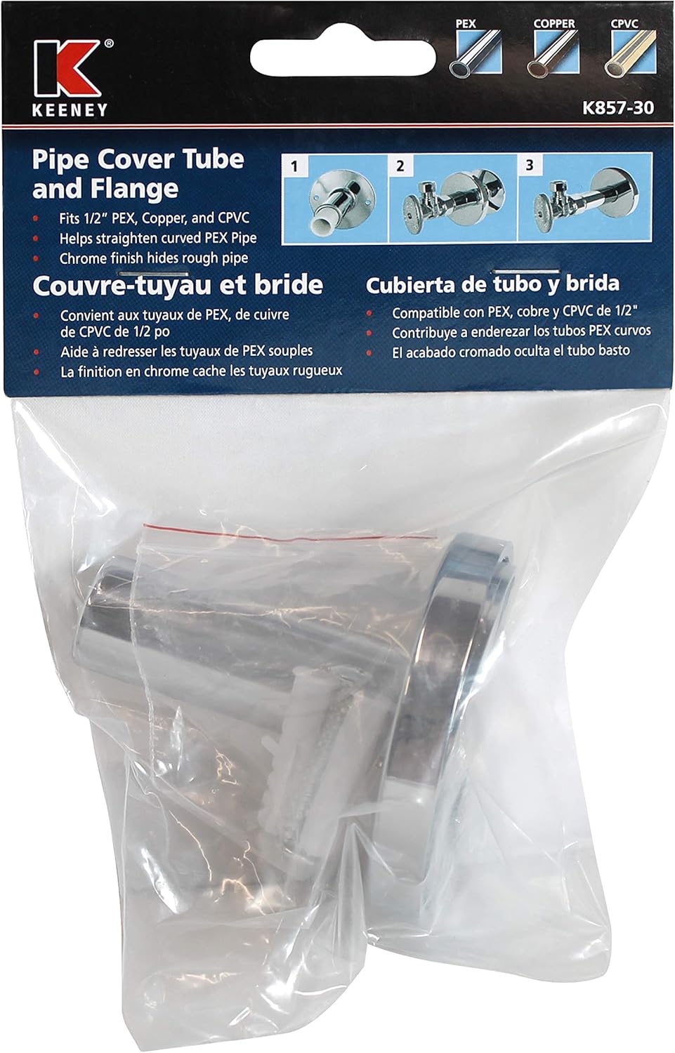 Keeney K857-30 PEX Stub-Out Support and Cover, No Size, Chrome
