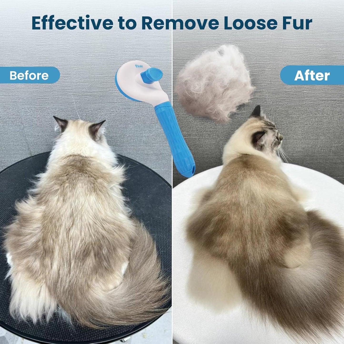 Analan 3-in-1 Pet Hair Remover & Grooming Set for Dogs & Cats – Self-Cleaning Brush for Shedding, Cat Brush, Metal Fur Remover for Couch Carpet & Car, and Rubber Tool for Clothes & Bedding