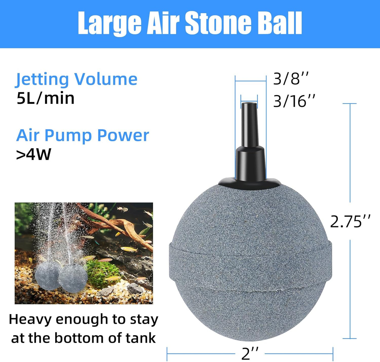 AQUANEAT Air Stones for Ponds 2 Inch, Long Lasting Aerator Oxygen Diffuser, Air Pump Accessories for Aquariums, Fish Tanks, Hydroponics and DWC Reservoirs 4 Pack