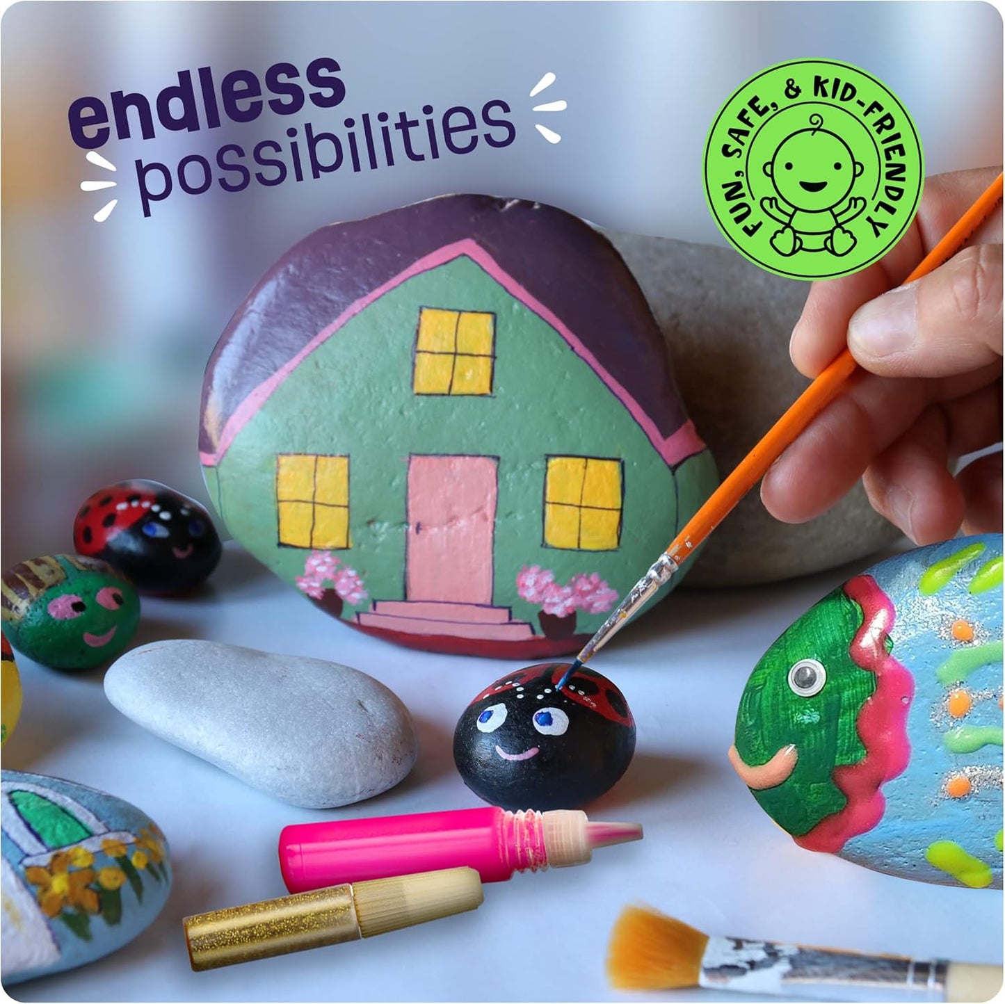 Dan&Darci Kids Rock Painting Kit - Glow in The Dark - Easter Gifts Arts & Crafts for Boys and Girls Ages 6-12 - Craft Activities Kits - Creative Art Toys for 6, 7, 8, 9, 10, 11 & 12 Year Old Kid